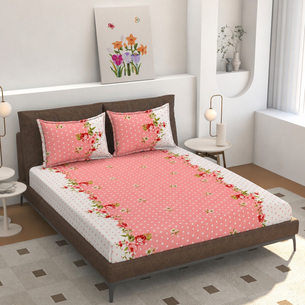 Cotton King Fitted (Elastic) 240 TC Floral 1 Summer Bedsheet-image-28