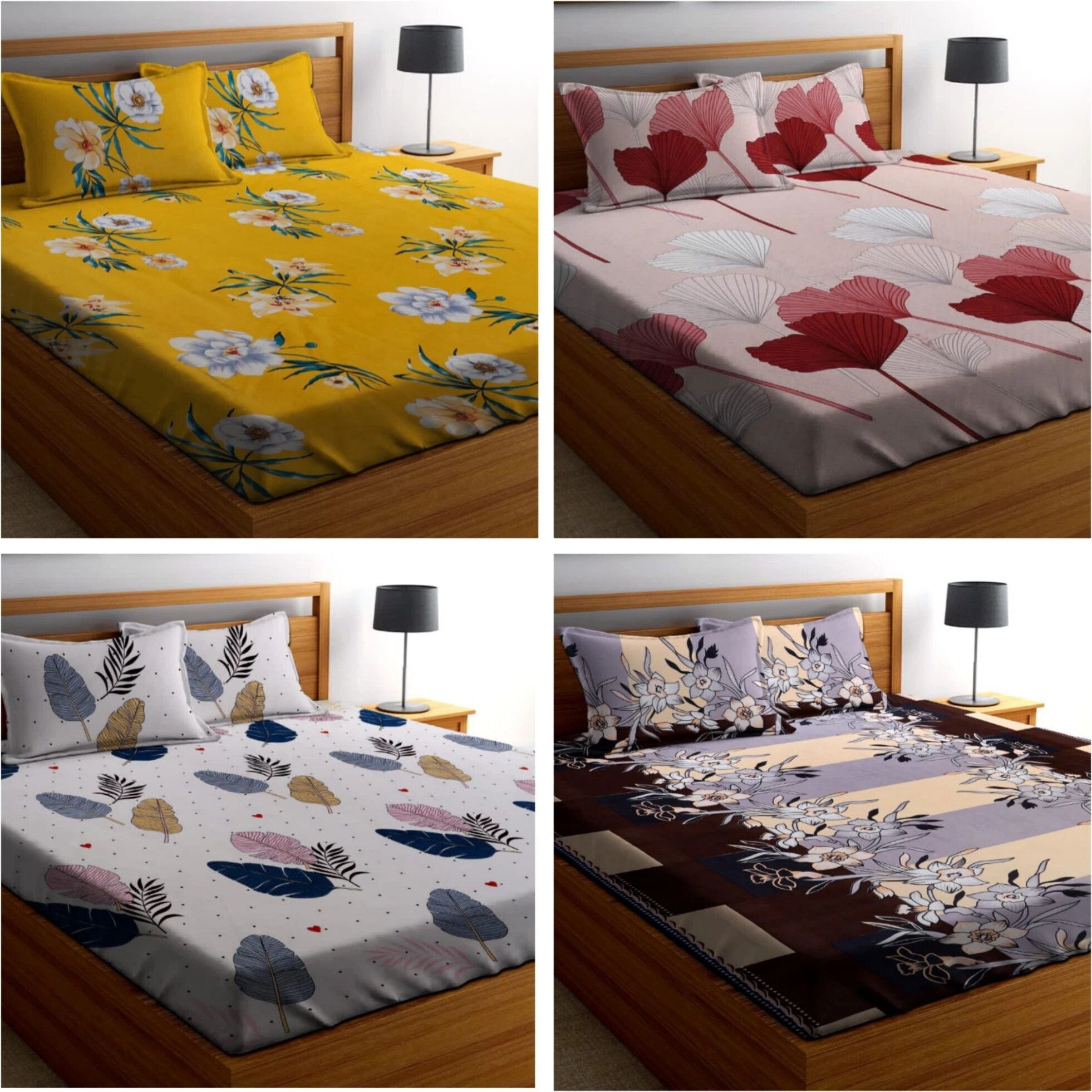 amrange Cotton King Flat 210 TC 3D Printed 4 Bedsheets with 8 Pillow Covers-picture-30