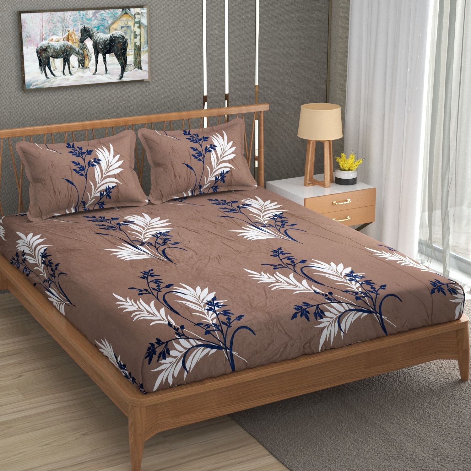 indhome life 210 TC Fleece King Floral Fitted (Elastic) Bedsheet-picture-31