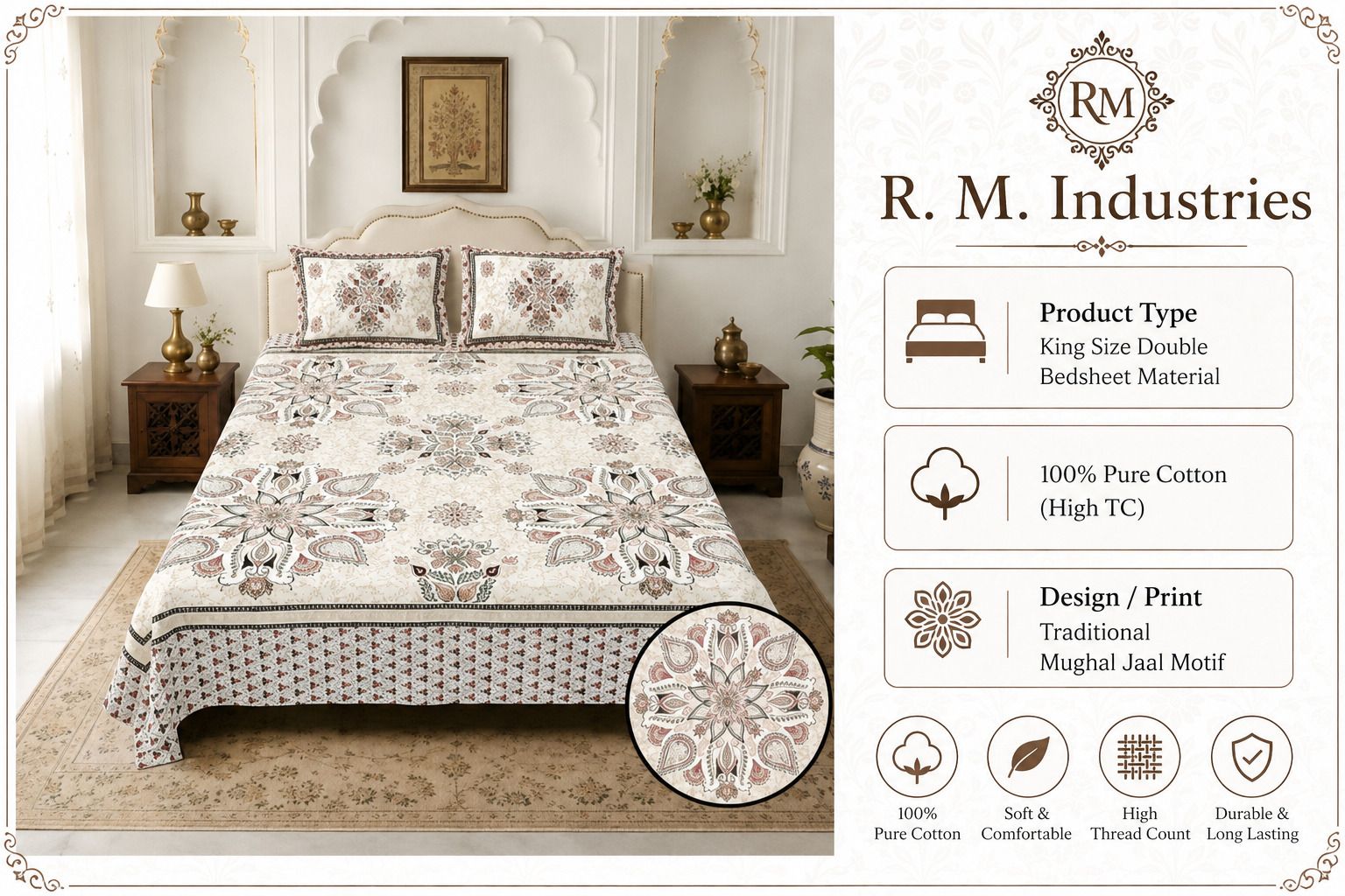 r. m. industries Cotton King Flat 1 TC Printed 1 Bedsheet-picture-47