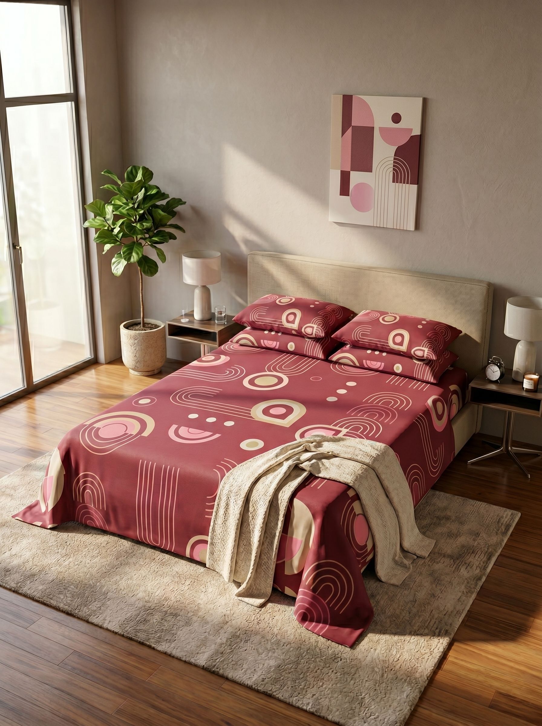 Cotton King, Queen Flat 200 TC 3D Printed 1 Summer Bedsheet with 2 Pillow Covers, 2 Cushion Covers-image-7