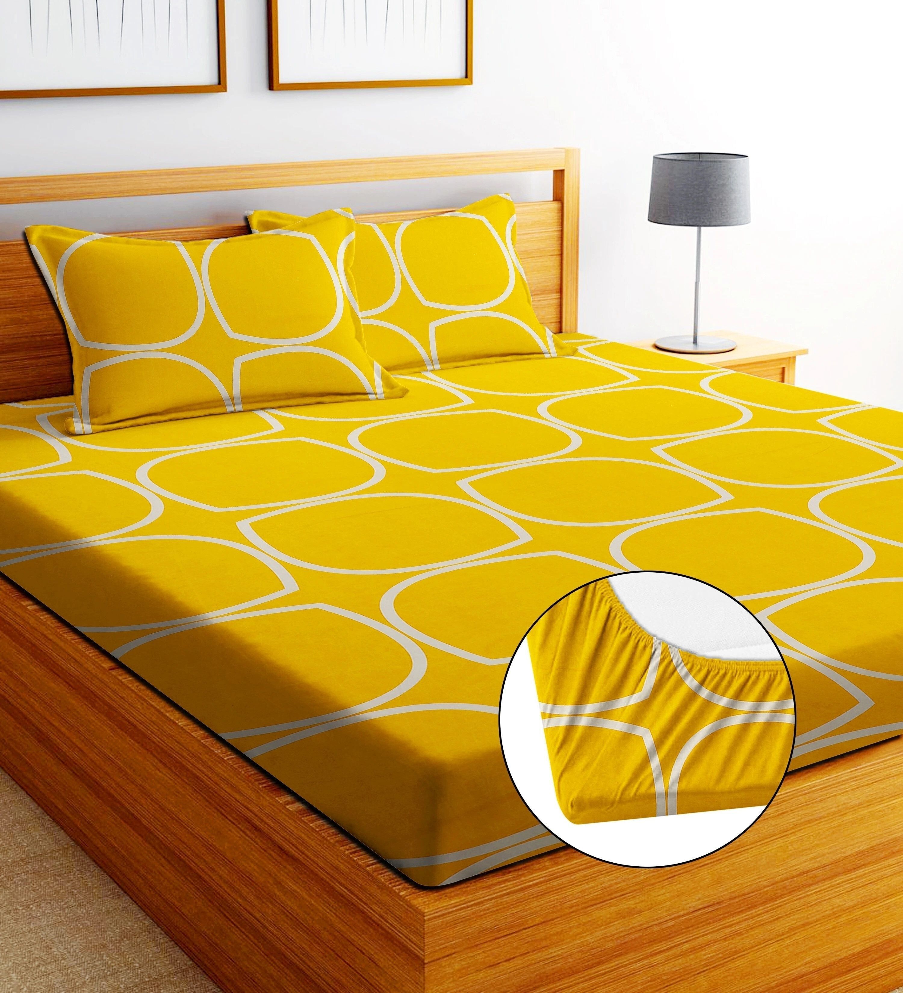bm decor Cotton Double Fitted (Elastic) 244 TC Printed 1 Summer Bedsheet with 2 Pillow Covers-picture-10