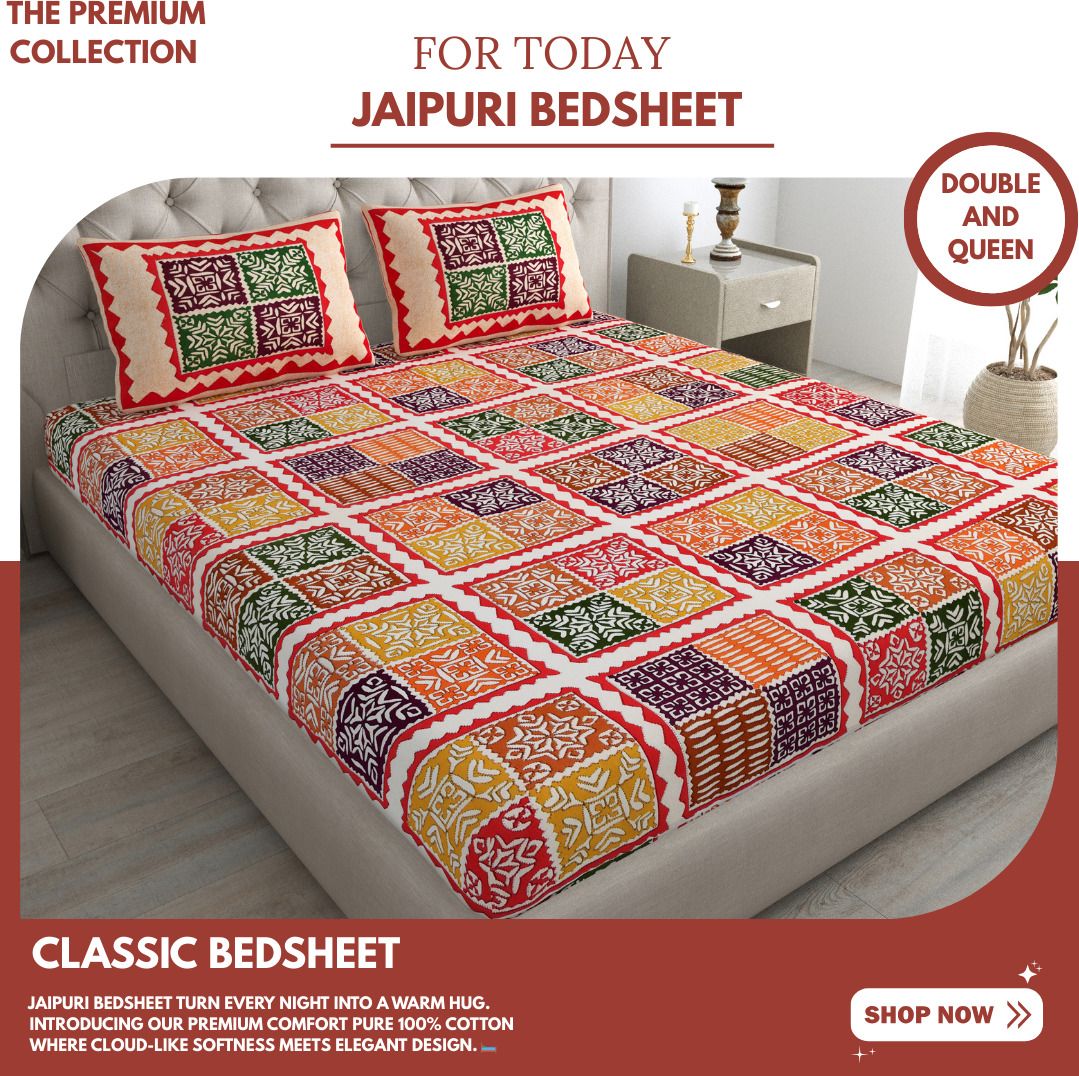 Cotton Double Flat 180 TC Jaipuri Prints 2 Bedsheets-image-31