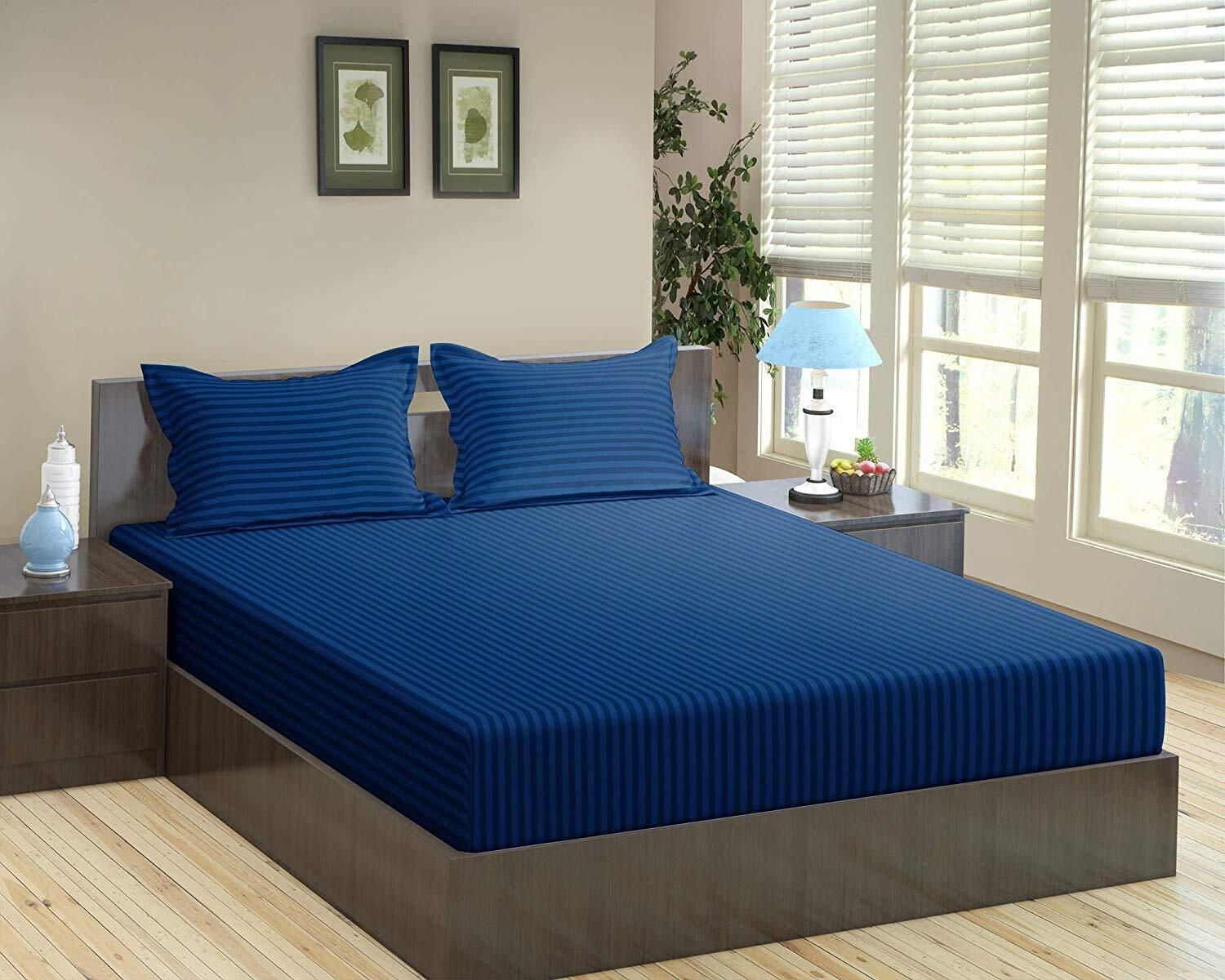 blenzza deco 210 TC Cotton Double Striped Flat Bedsheet-picture-22