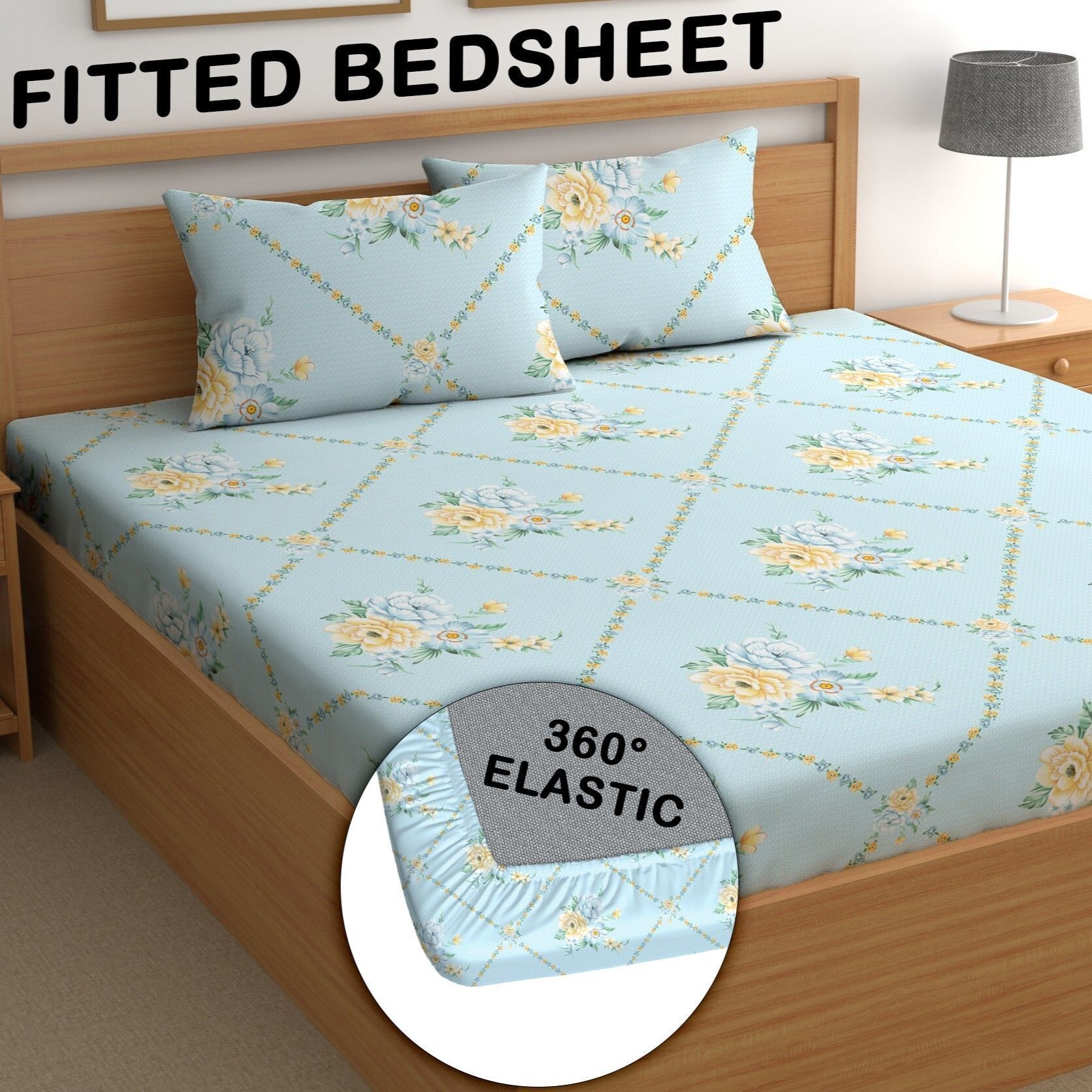 cg homes Cotton Double Fitted (Elastic) 180 TC Printed 1 Bedsheet with 2 Pillow Covers-picture-11