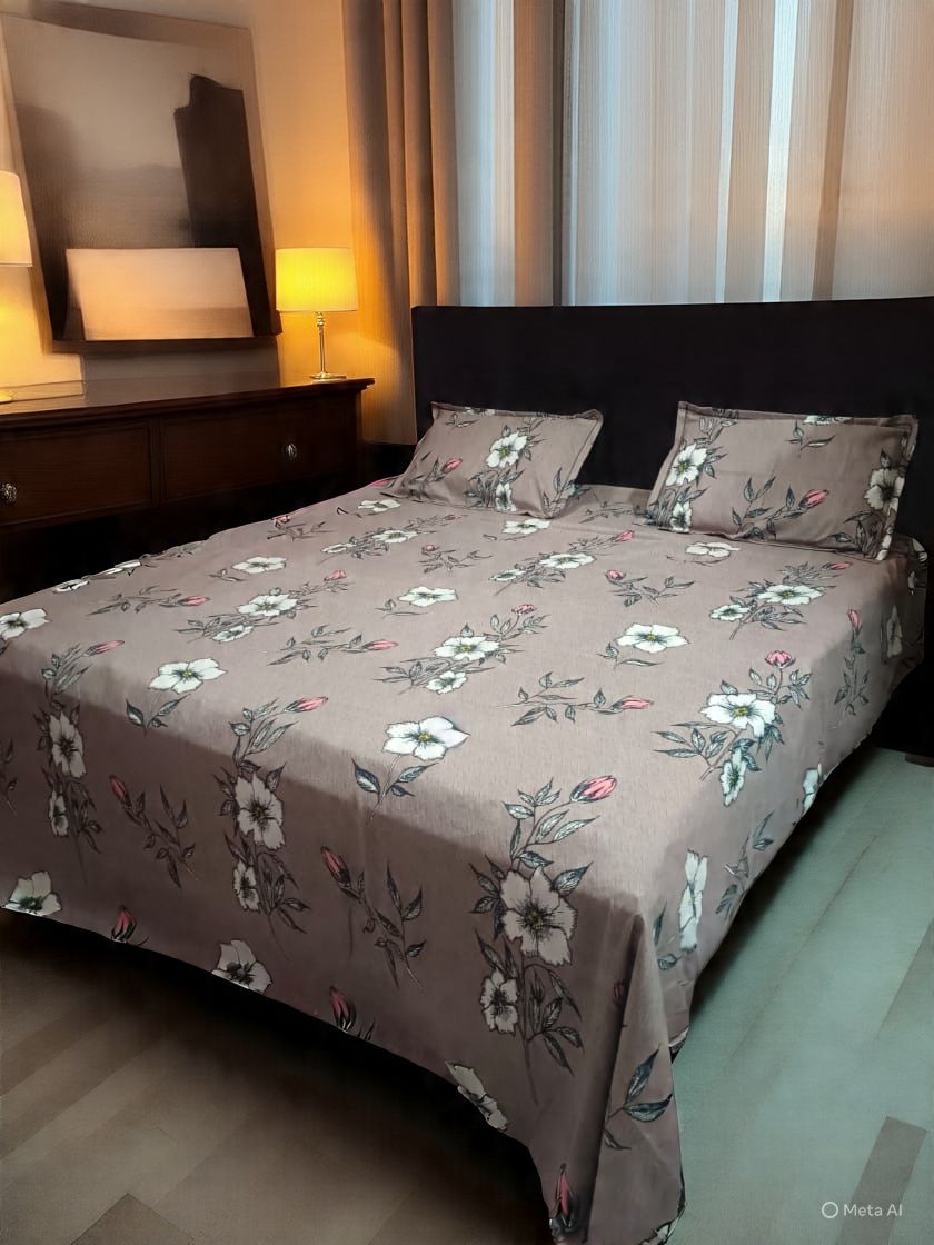 320 TC Cotton Blend King Floral Flat Bedsheet-image-19