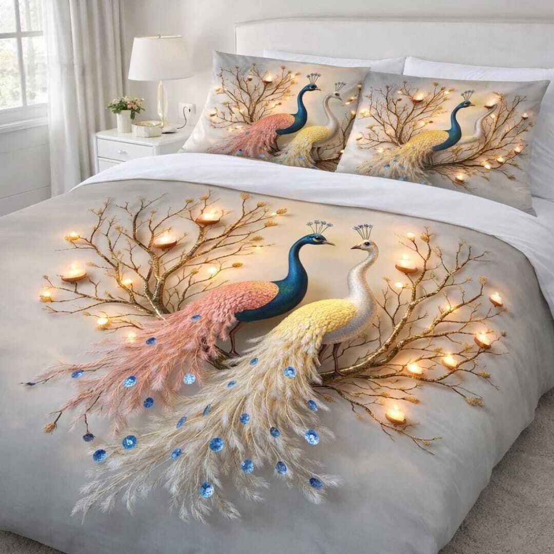 Cotton Blend Super King Flat 250 TC 7D Digital 1 Bedsheet with 2 Pillow Covers-image-25