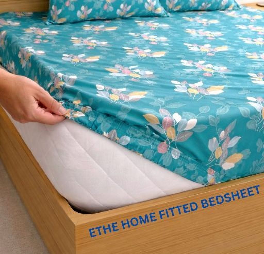 Cotton King Fitted (Elastic) 320 TC Printed 1 Bedsheet with 2 Pillow Covers-image-40