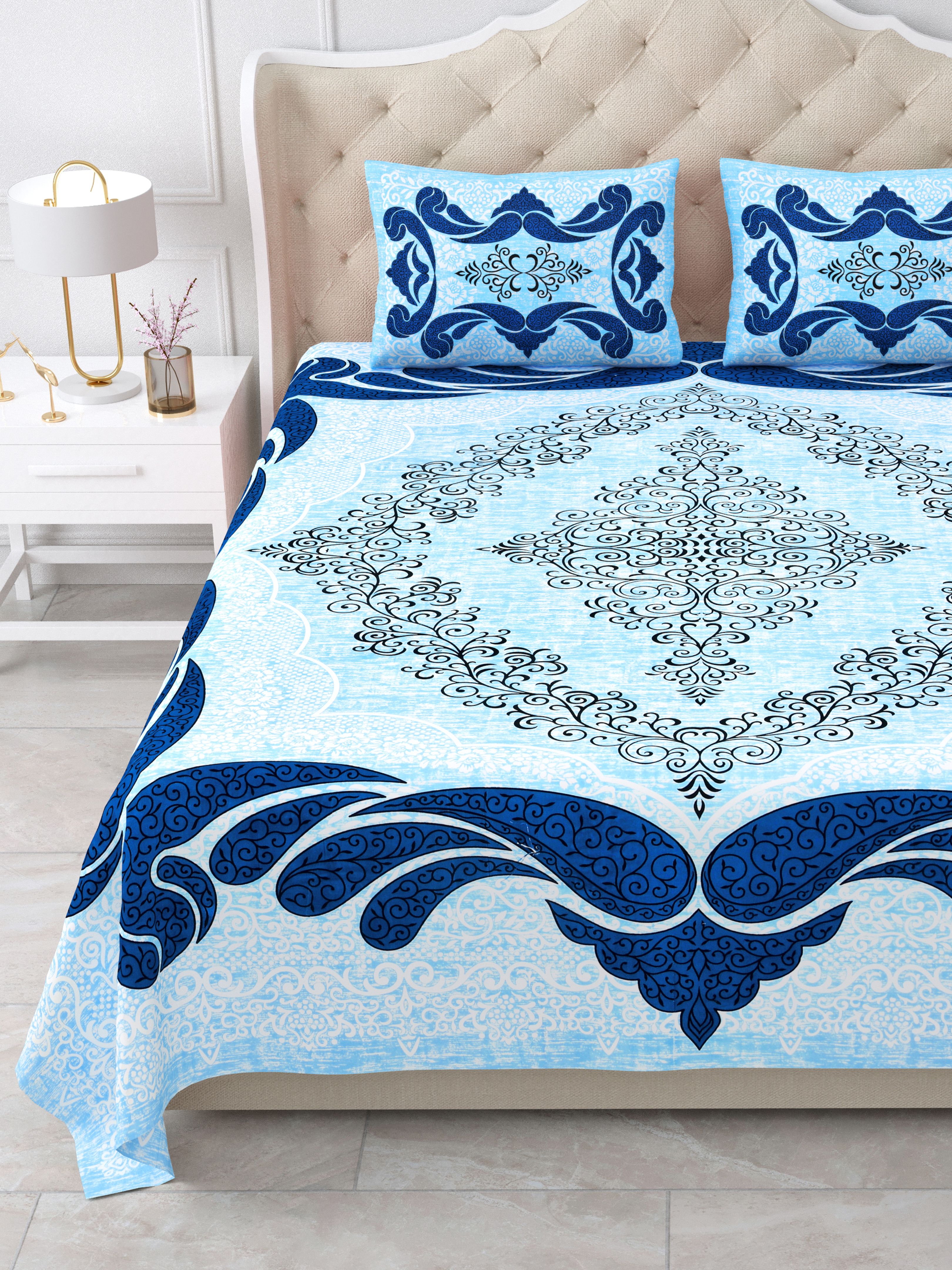 kuvas Cotton King Flat 260 TC Printed 1 Bedsheet with 2 Pillow Covers-picture-26