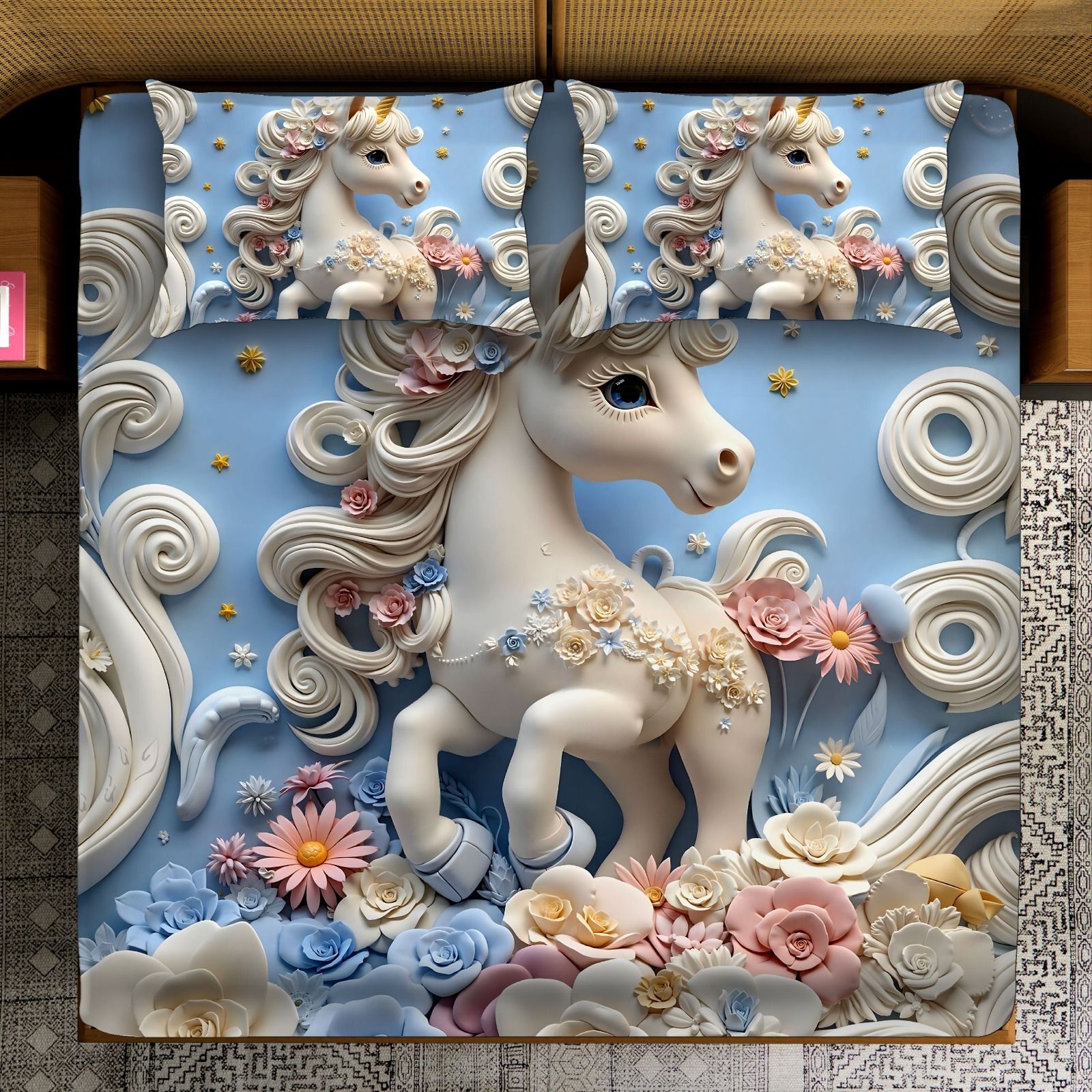 Cotton Blend Super King Flat 250 TC Printed Bedsheet