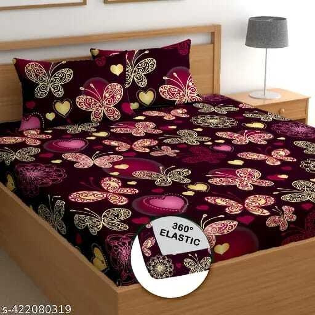 geeta homes Cotton Double Fitted (Elastic) 180 TC Floral 1 Bedsheet with 2 Pillow Covers-picture-25