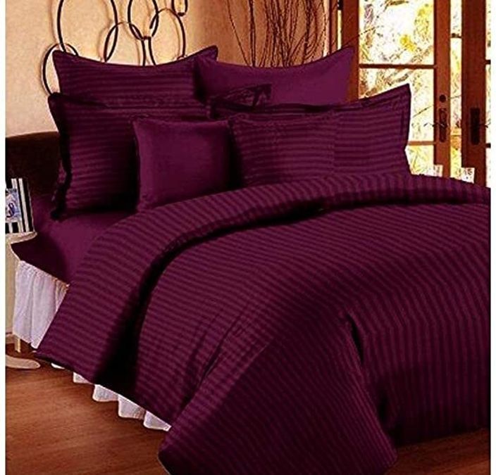 harbell home Cotton King Fitted (Elastic) 300 TC Striped 1 Bedsheet with 2 Pillow Covers-picture-48