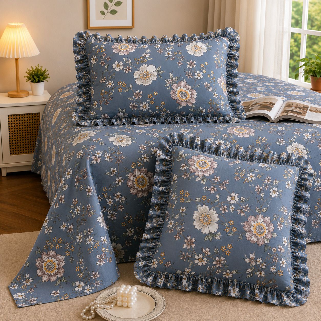 flipkart smartbuy Cotton King, Double Fitted (Elastic) 320 TC Floral 1 Summer Bedsheet with 2 Pillow Covers-picture-19