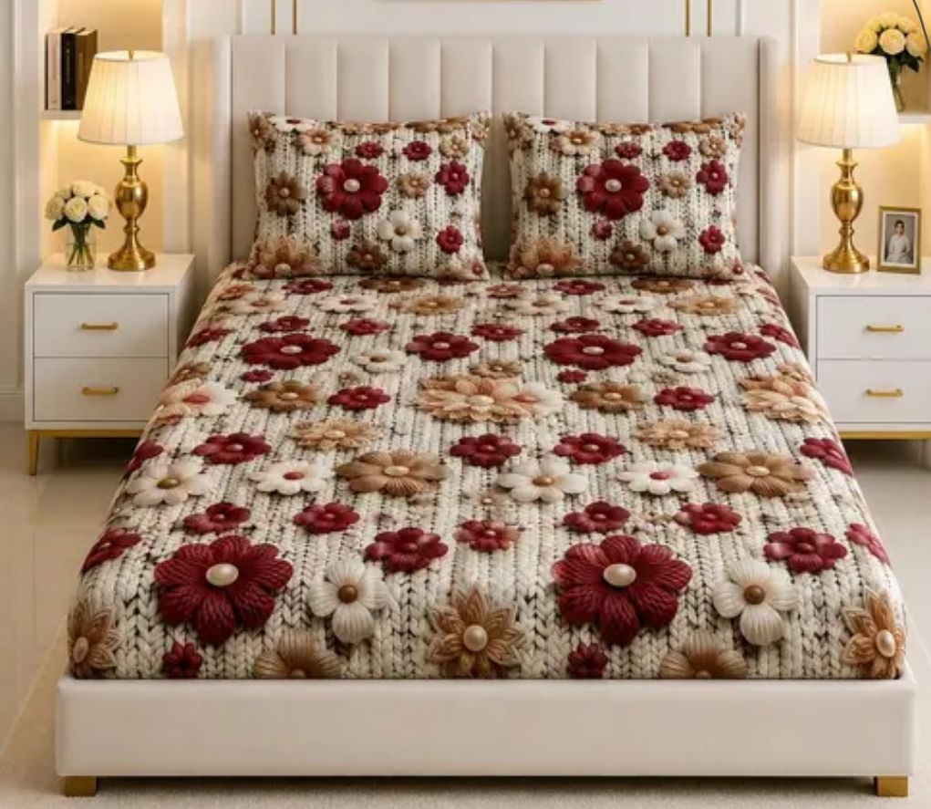 Cotton Blend King Flat 300 TC 7D Digital 1 Summer Bedsheet with 2 Pillow Covers-image-6