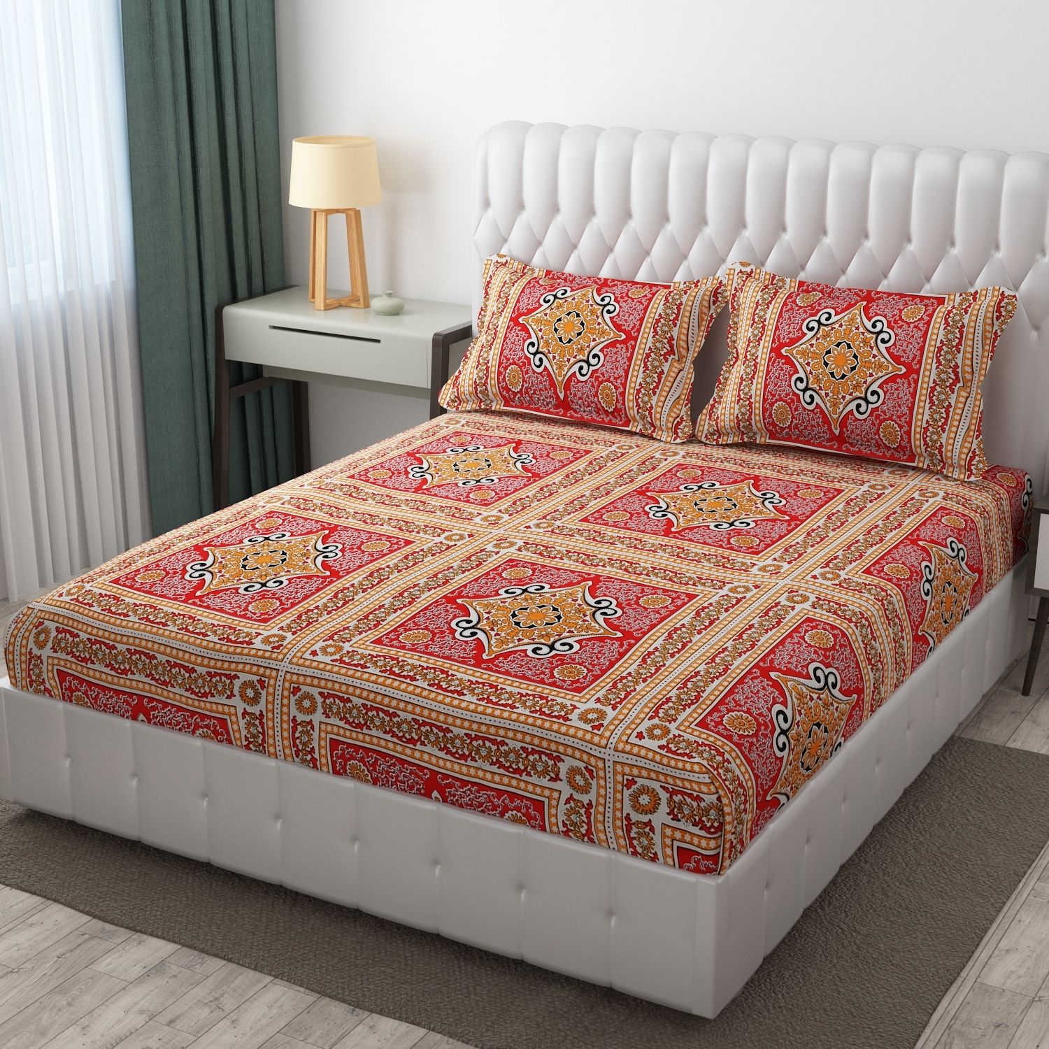 120 TC Polycotton Queen Checkered Fitted (Elastic) Bedsheet-image-21
