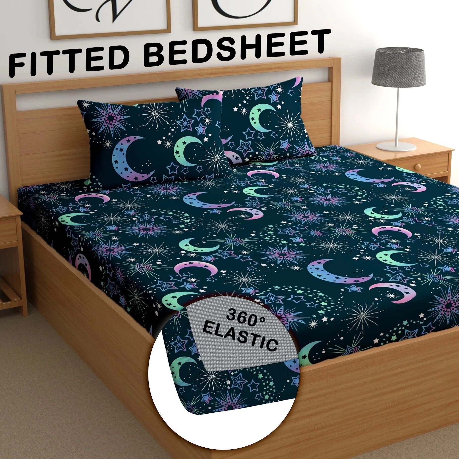 cg homes Cotton Queen Fitted (Elastic) 180 TC Printed Bedsheet-picture-29
