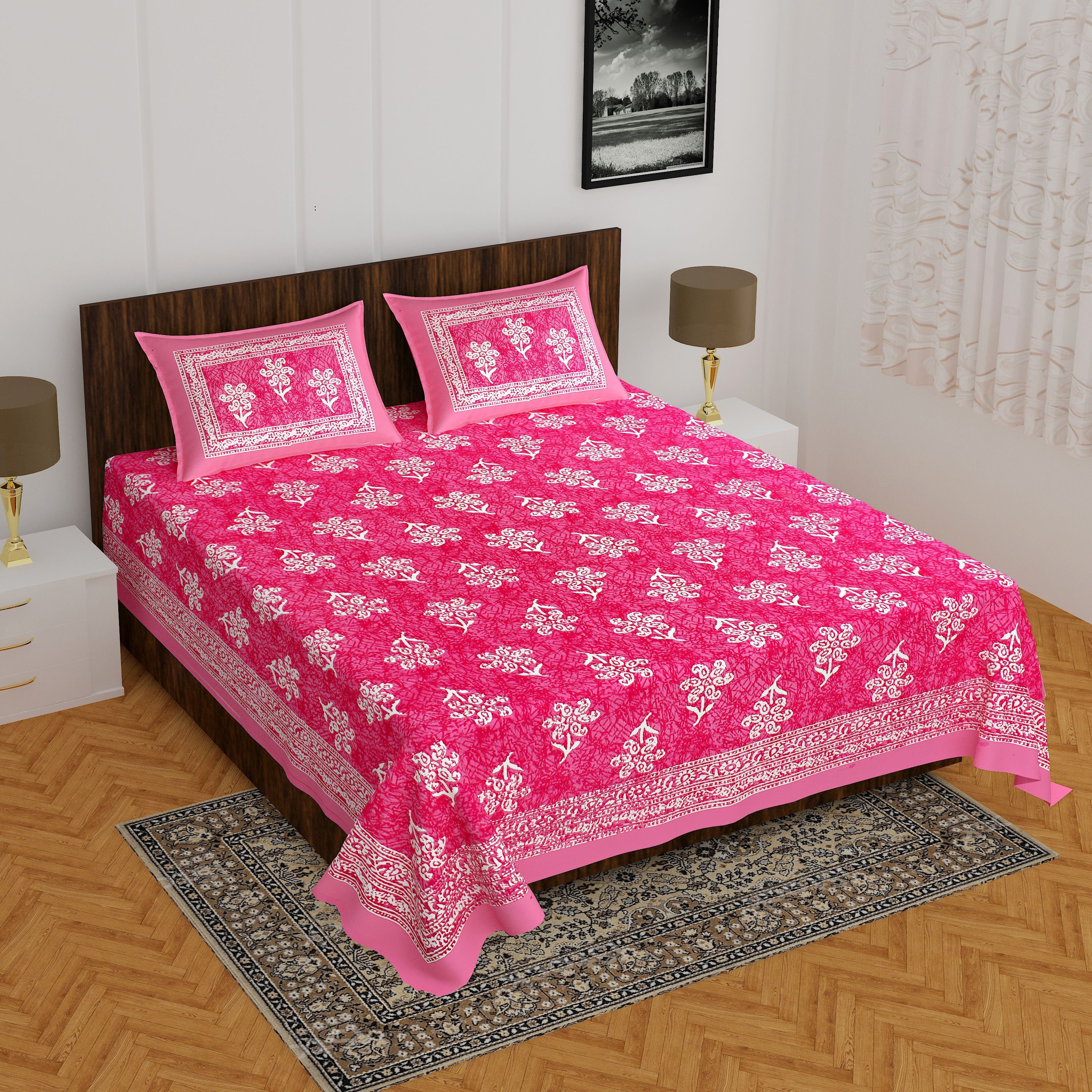 Cotton Double Flat 144 TC Floral 1 Bedsheet with 2 Pillow Covers-image-44