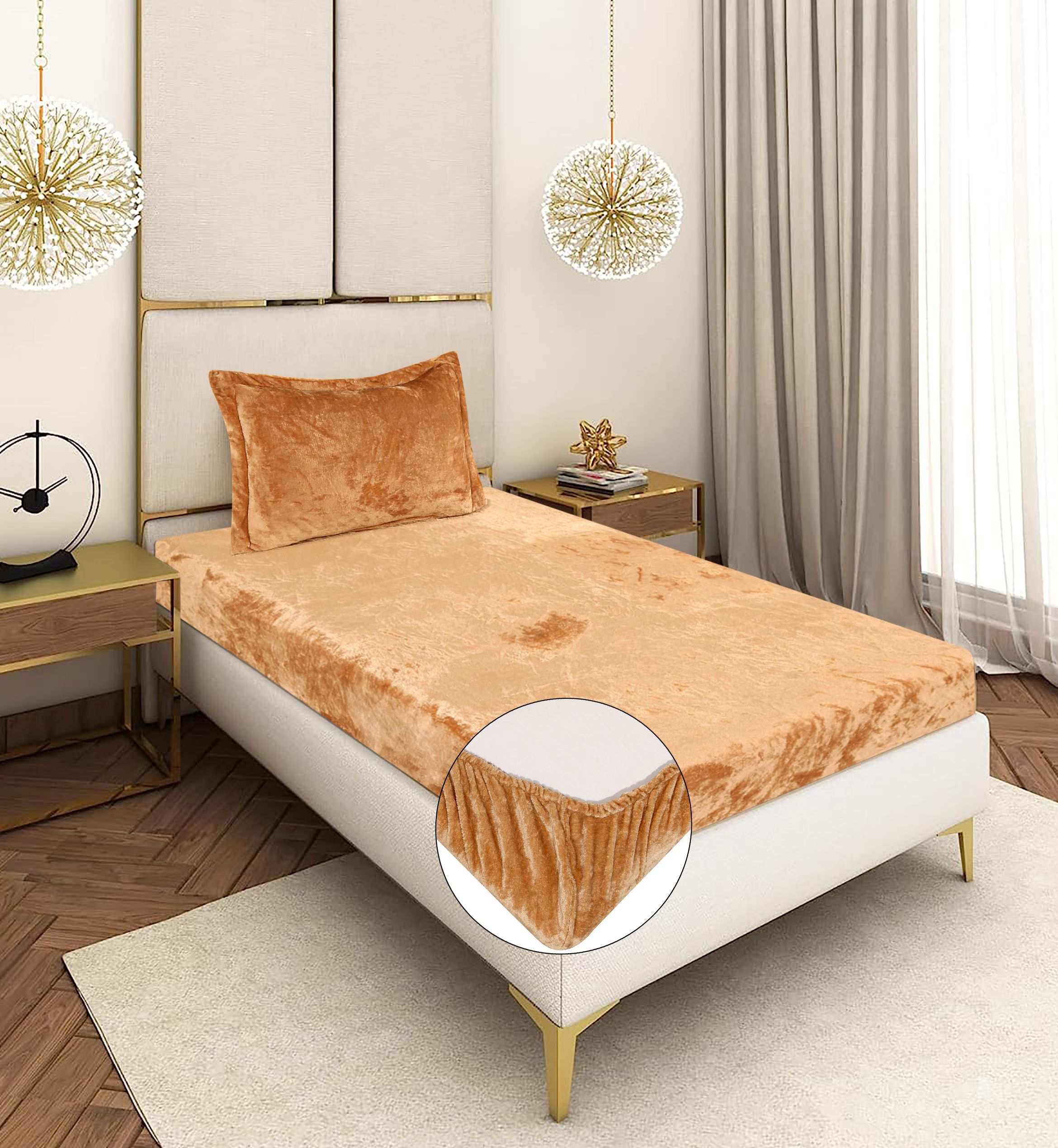 300 TC Velvet Single Solid Fitted (Elastic) Bedsheet-image-40
