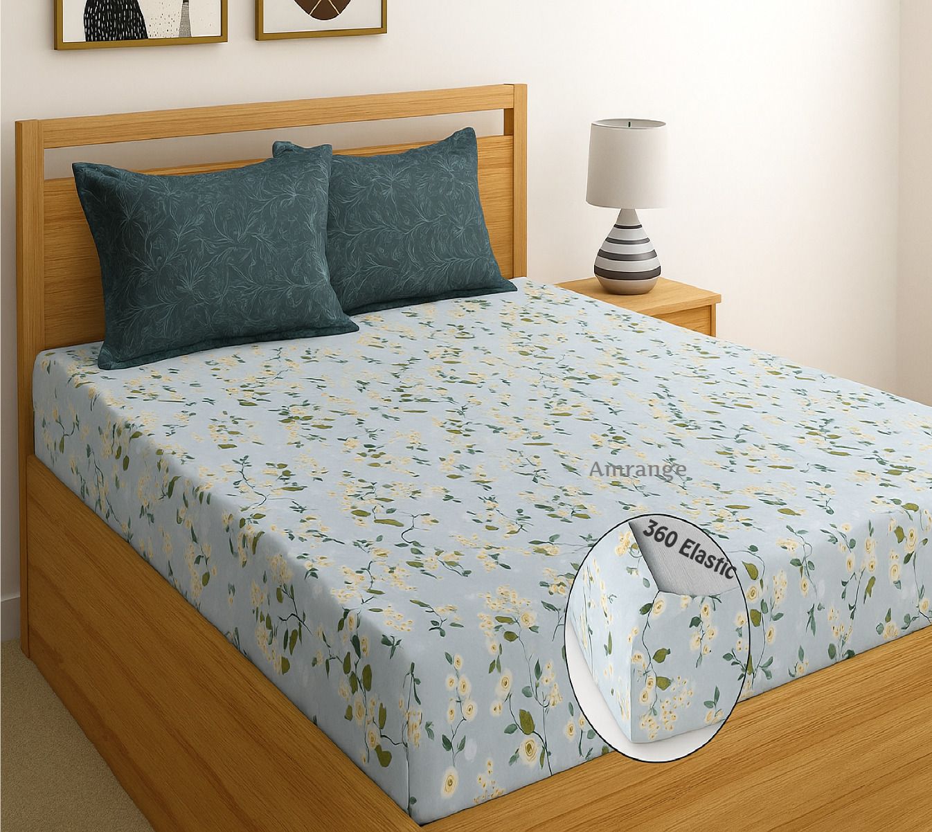 amrange 190 TC Cotton King Floral Fitted (Elastic) Bedsheet-picture-29