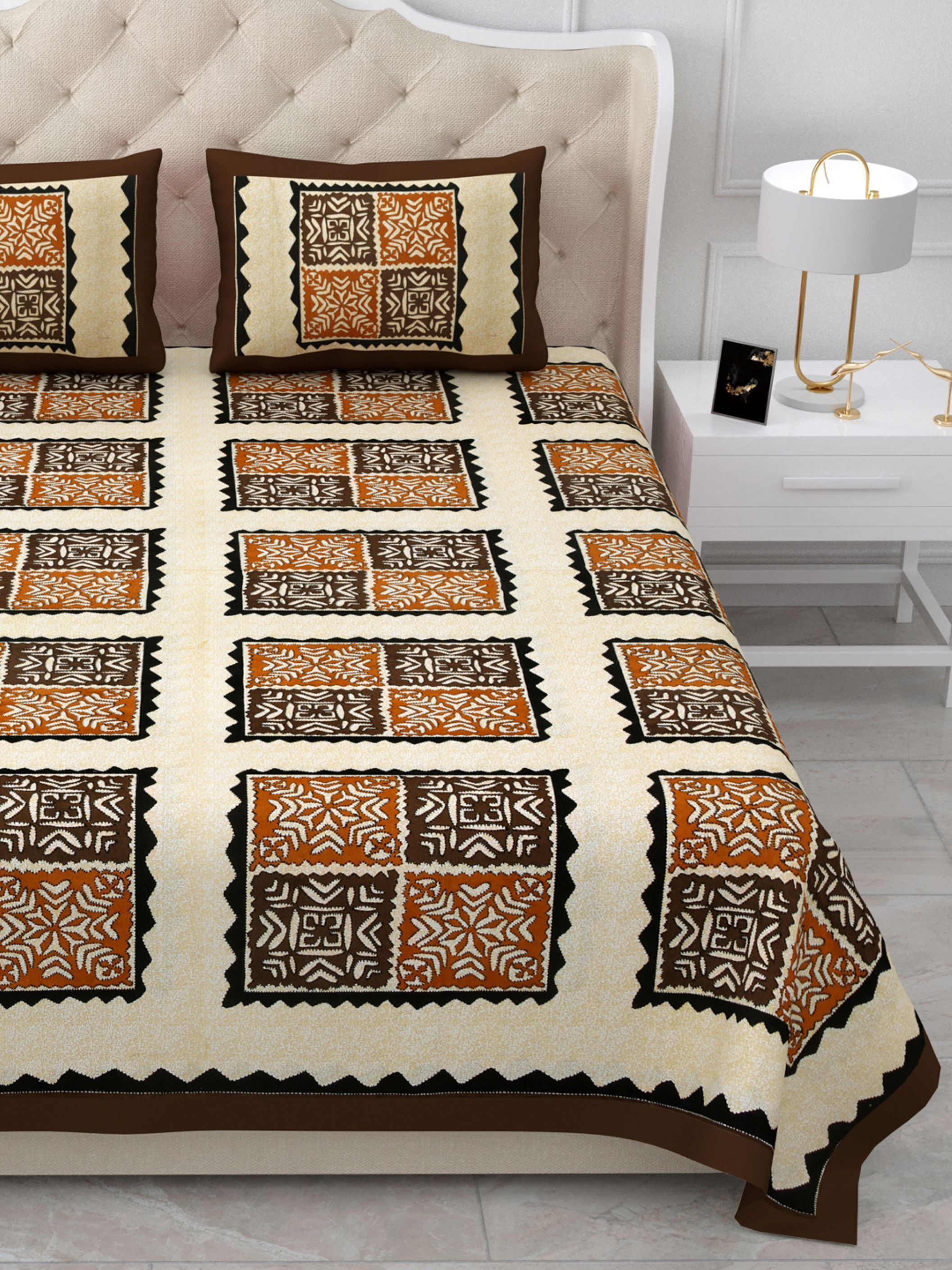 jaipur cotton Cotton King Flat 260 TC Printed 1 Summer Bedsheet with 2 Pillow Covers-picture-24