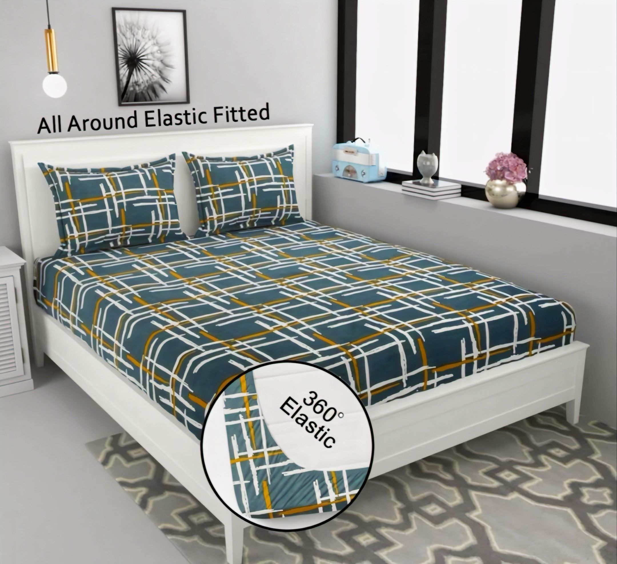 tiwanshi 350 TC Microfiber Double Self Design Fitted (Elastic) Bedsheet-picture-29