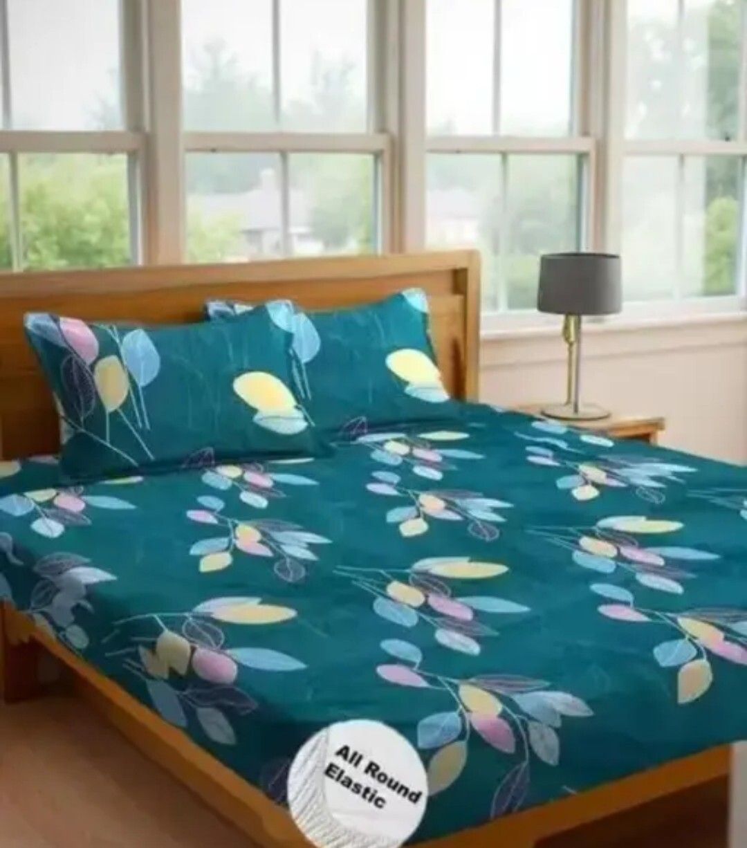 Cotton Blend King, Queen, Double Fitted (Elastic) 300 TC Floral 1 Summer Bedsheet with 2 Pillow Covers-image-9