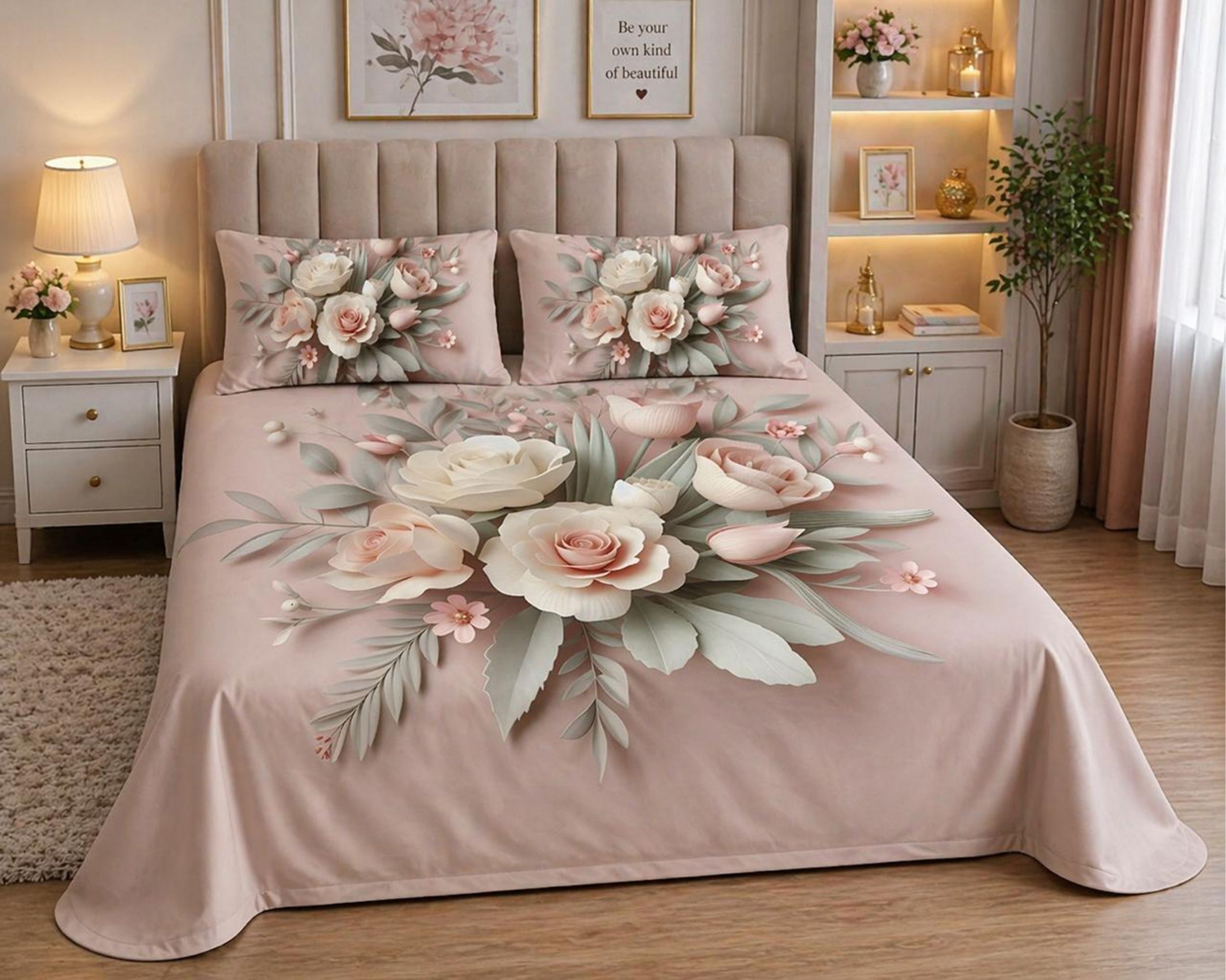 Cotton Double Flat 400 TC 7D Digital 1 AC Bedsheet with 2 Pillow Covers-image-11