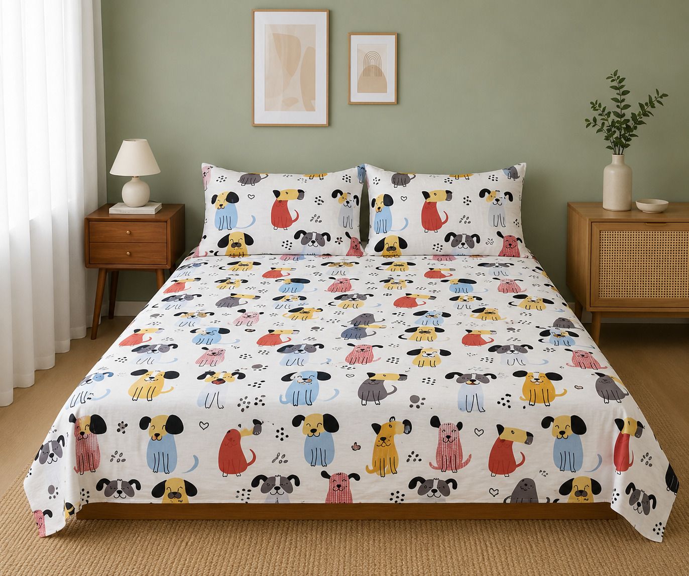 Cotton Double Flat 1 TC Cartoon 1 Bedsheet with 2 Pillow Covers-image-20