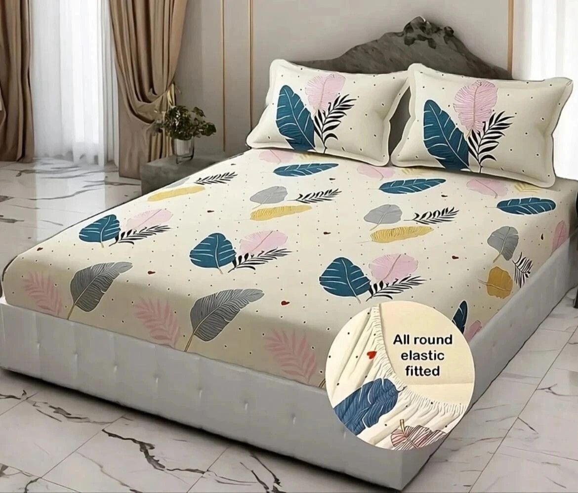 parasfab Cotton King Fitted (Elastic) 600 TC Printed 1 Bedsheet with 2 Pillow Covers-picture-13