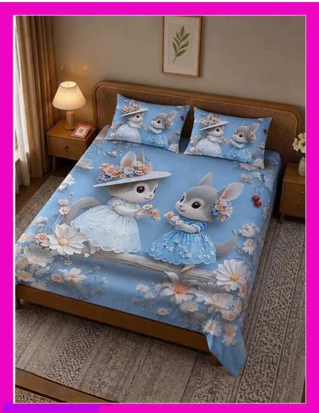 sanchi impex Cotton Blend King Flat 300 TC 7D Digital 1 Summer Bedsheet with 2 Pillow Covers-picture-33