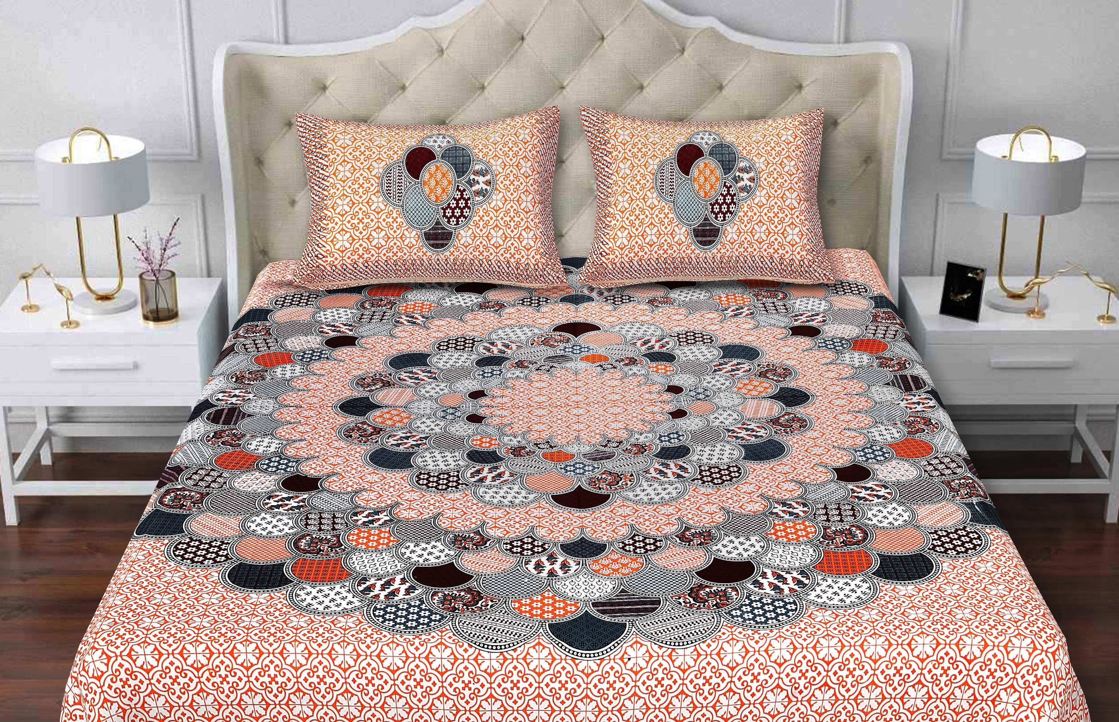 Cotton Double Flat 180 TC Jaipuri Prints 1 Summer Bedsheet with 2 Pillow Covers-image-49