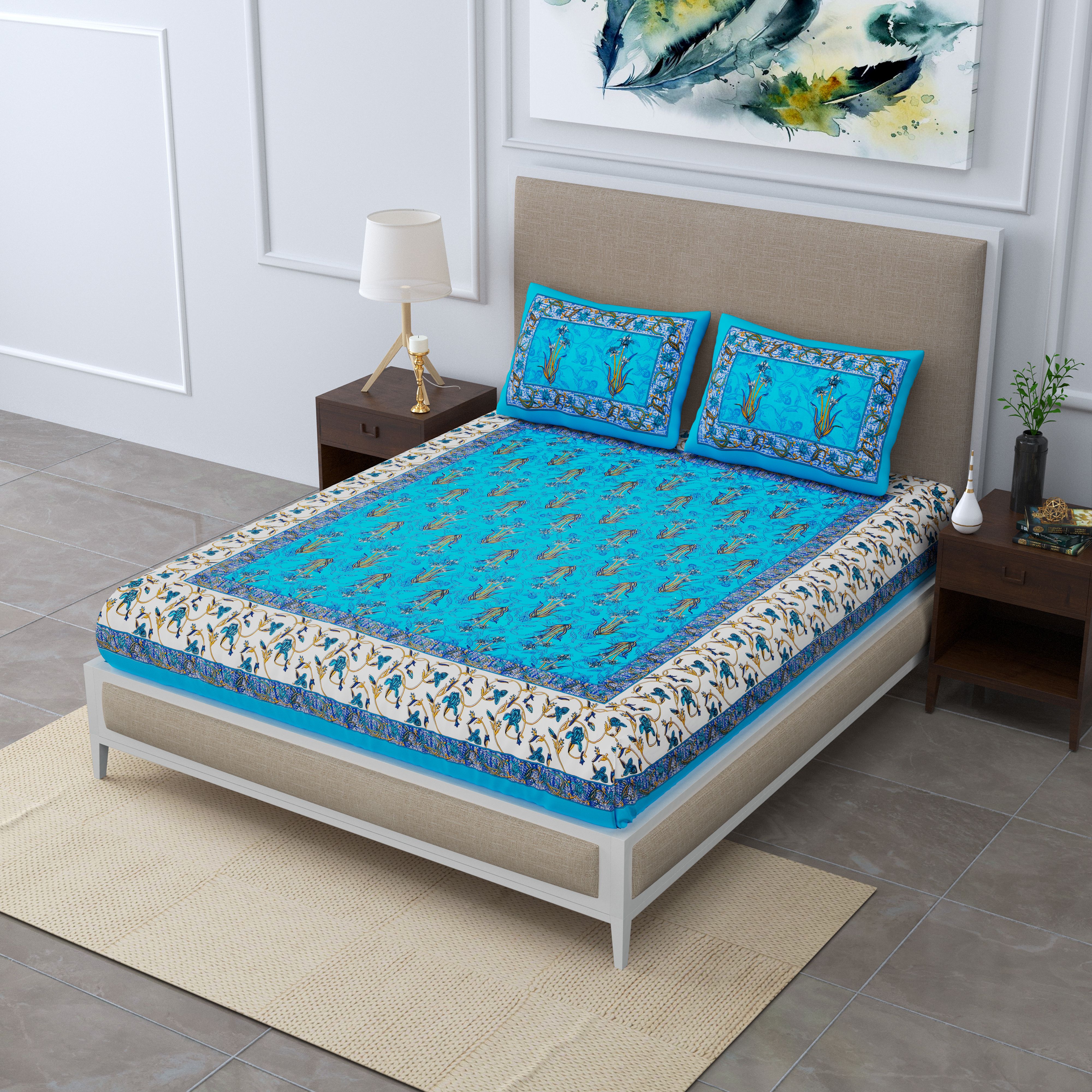 Cotton Double Flat 144 TC Jaipuri Prints Bedsheet