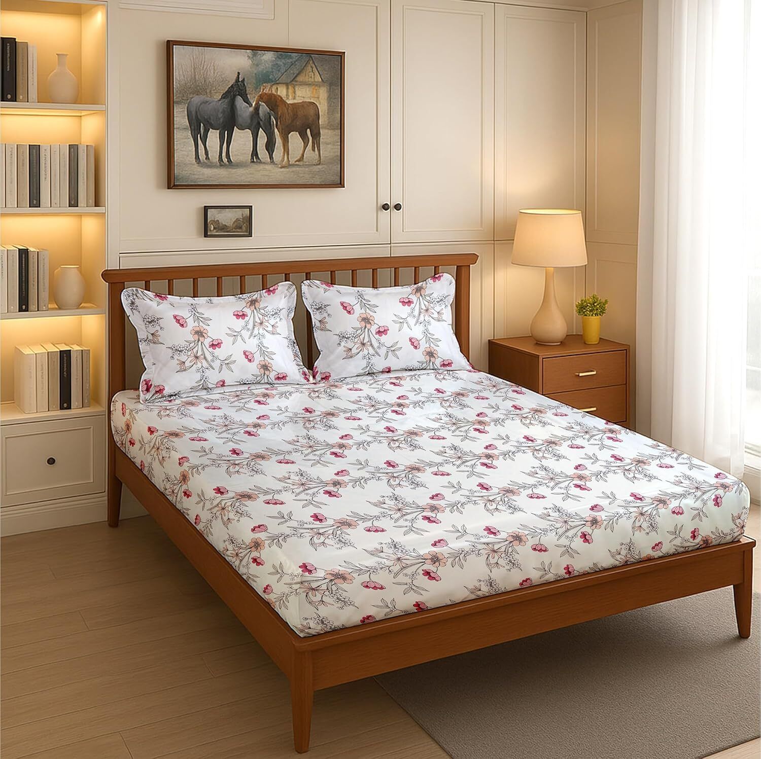 Cotton Double Flat 200 TC Printed 1 Summer Bedsheet with 2 Pillow Covers-image-7