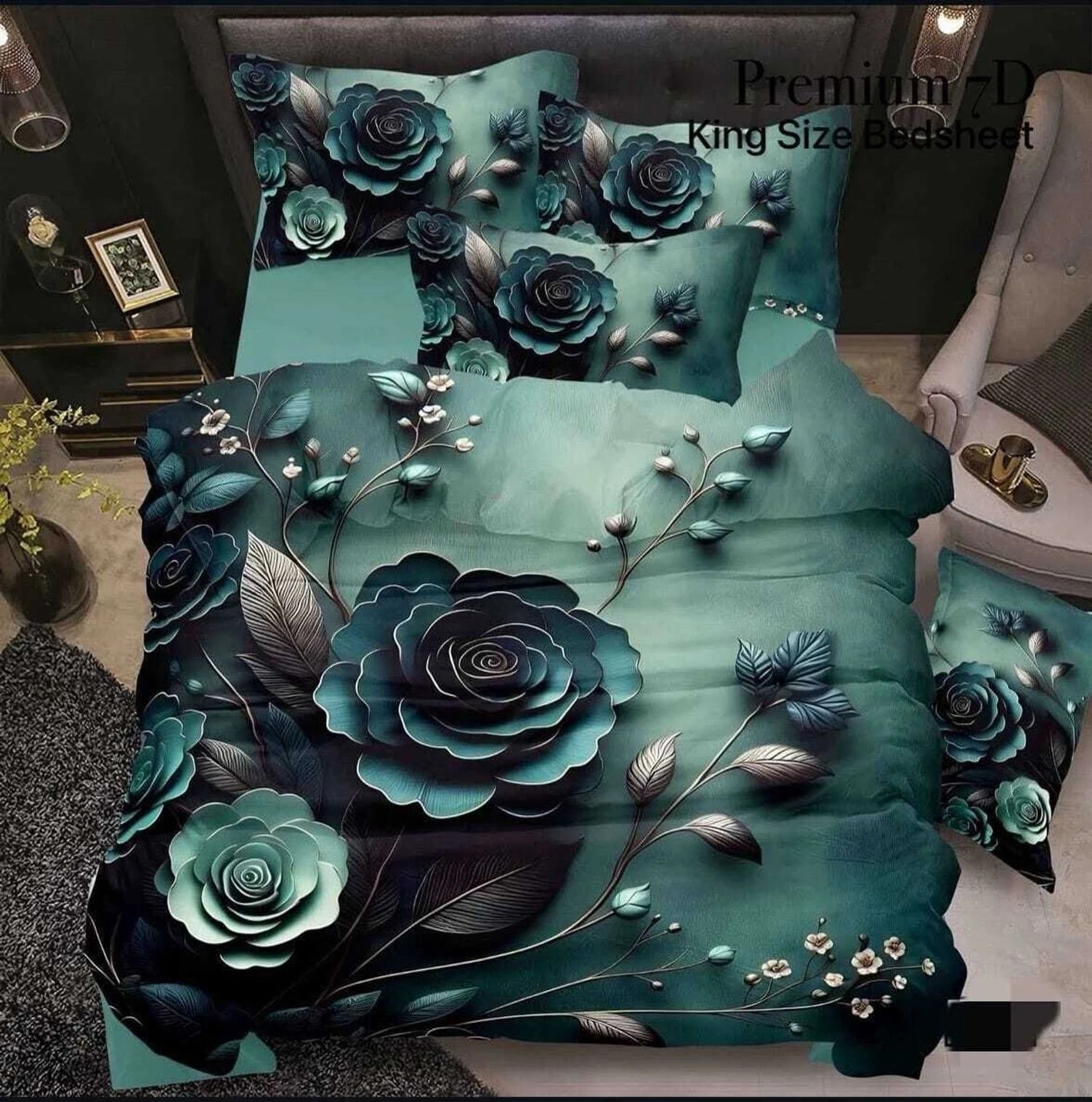 Cotton King Flat 144 TC 7D Digital 1 AC Bedsheet with 2 Pillow Covers-image-20