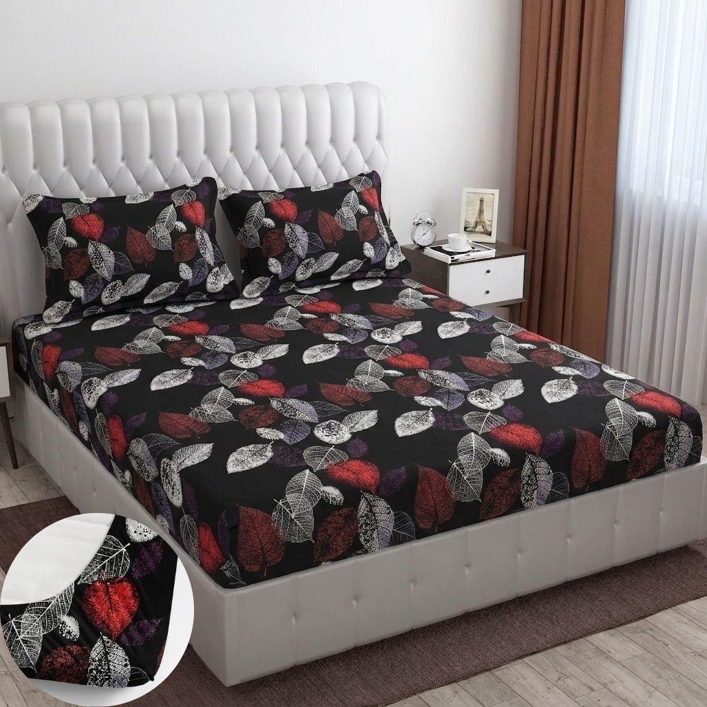 bm decor Cotton Double Fitted (Elastic) 255 TC Printed 1 Summer Bedsheet with 2 Pillow Covers-picture-15