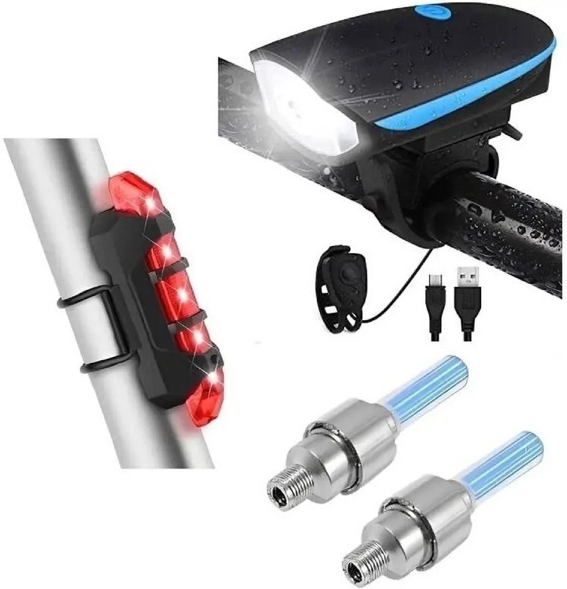 USB Cycle Light Front with Horn, Rear Tail Light with Tyre Valve Light Bell-image-32