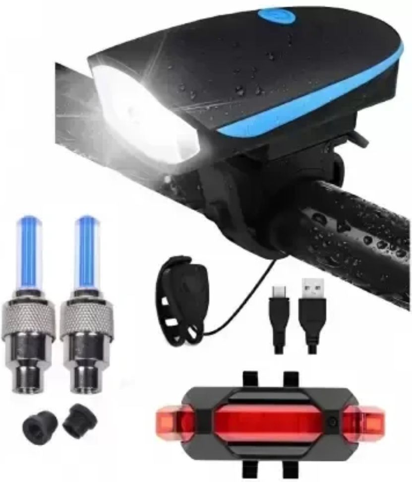 Rechargeable Cycle Horn with Light with Rechargeable tail light and Tyre Light Bell