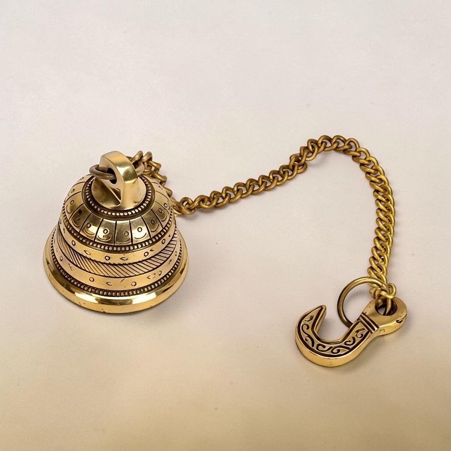 Pure Brass Hanging Bell with Chain for Home Temple & Pooja Room Bell-image-41