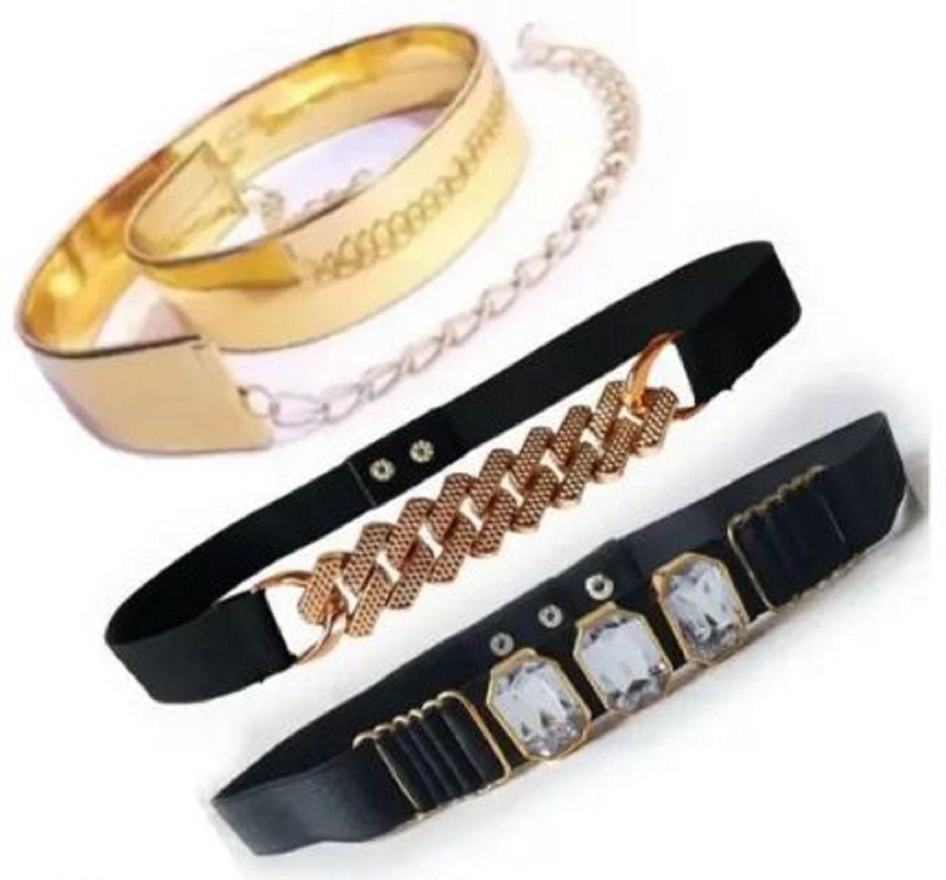 Women Casual Gold, Black Fabric Belt