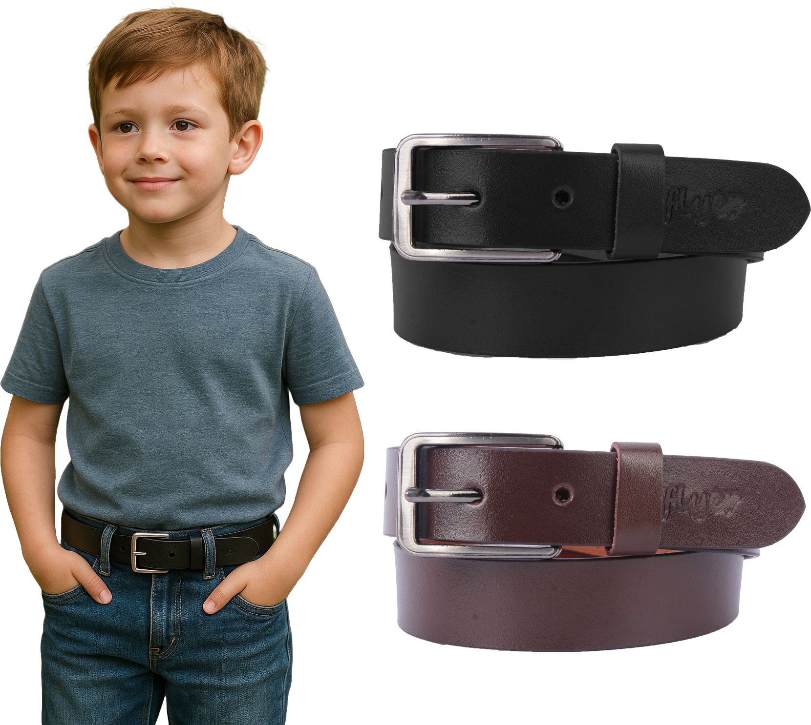 Boys Formal, Casual, Party, Evening Black, Brown Genuine Leather Belt-image-2