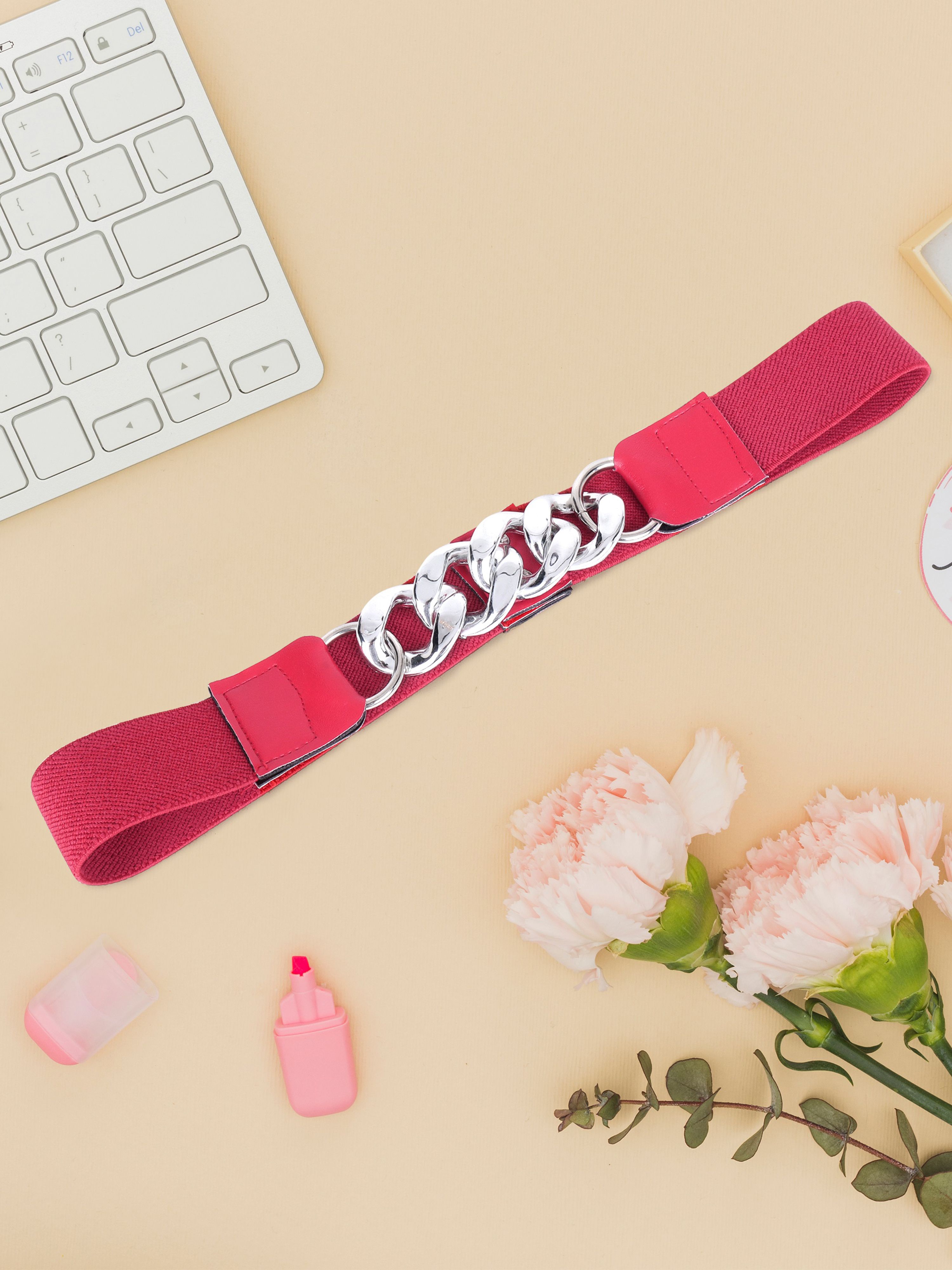 Women Formal, Casual, Evening, Party Red Canvas Belt-image-0