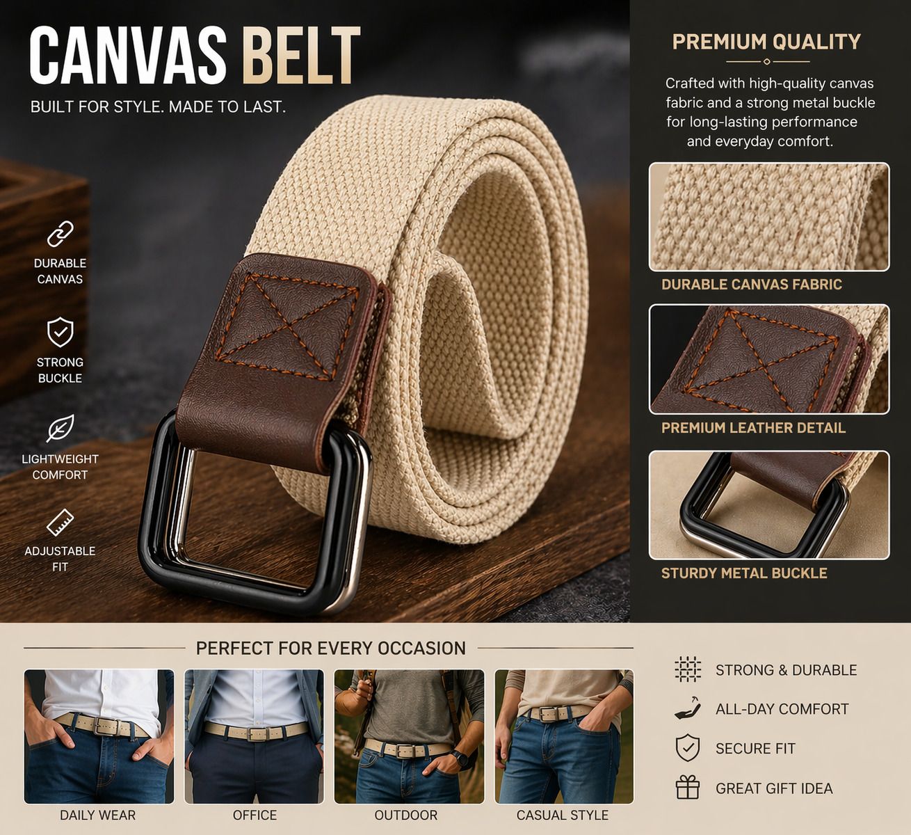 aggarwal accessories Men Beige Fabric Belt-picture-20