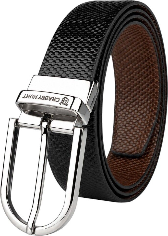 crabby hunt Men Casual, Evening, Formal, Party Black, Brown Genuine Leather Reversible Belt-picture-10