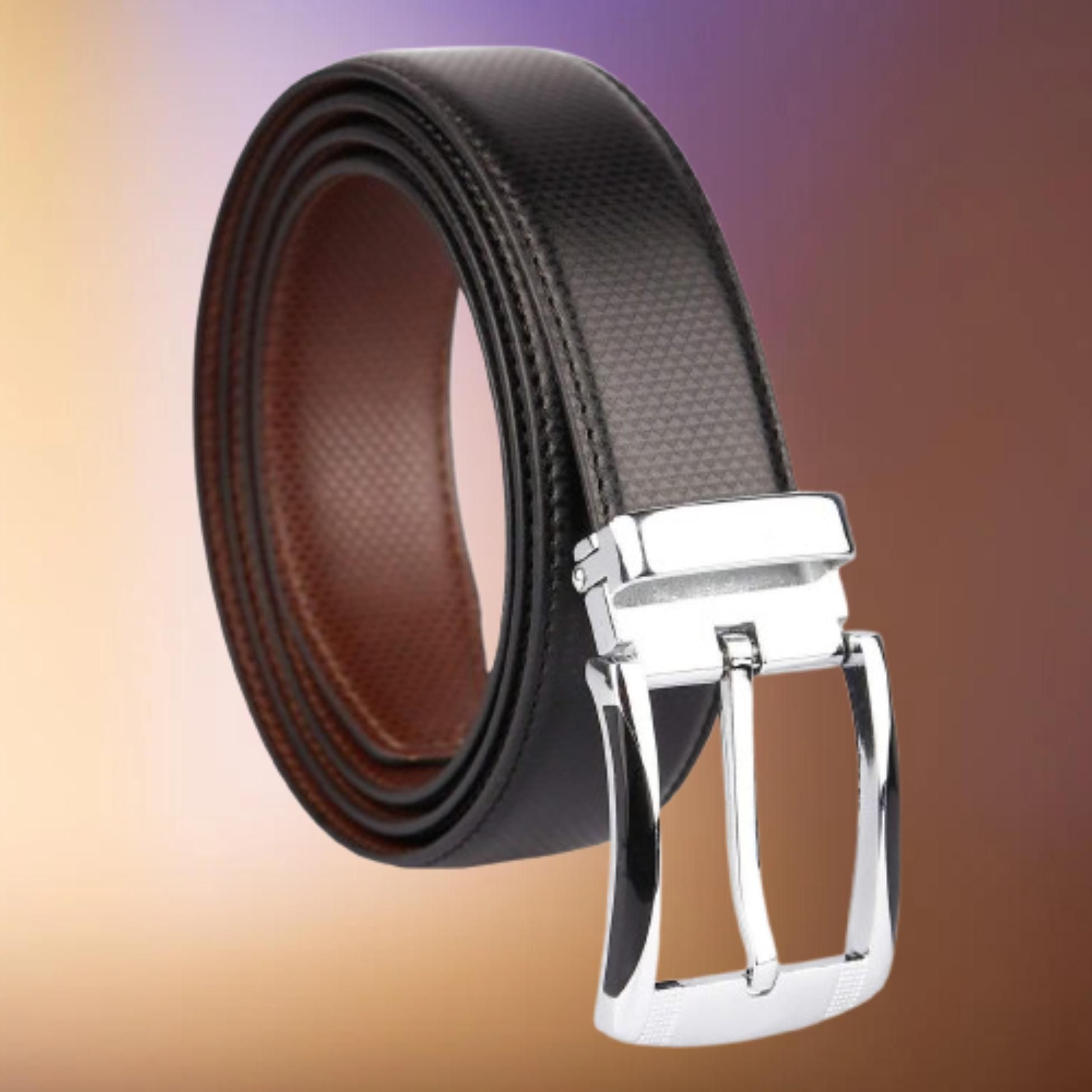 Men Formal, Casual Black Texas Leatherite Reversible Belt-image-0