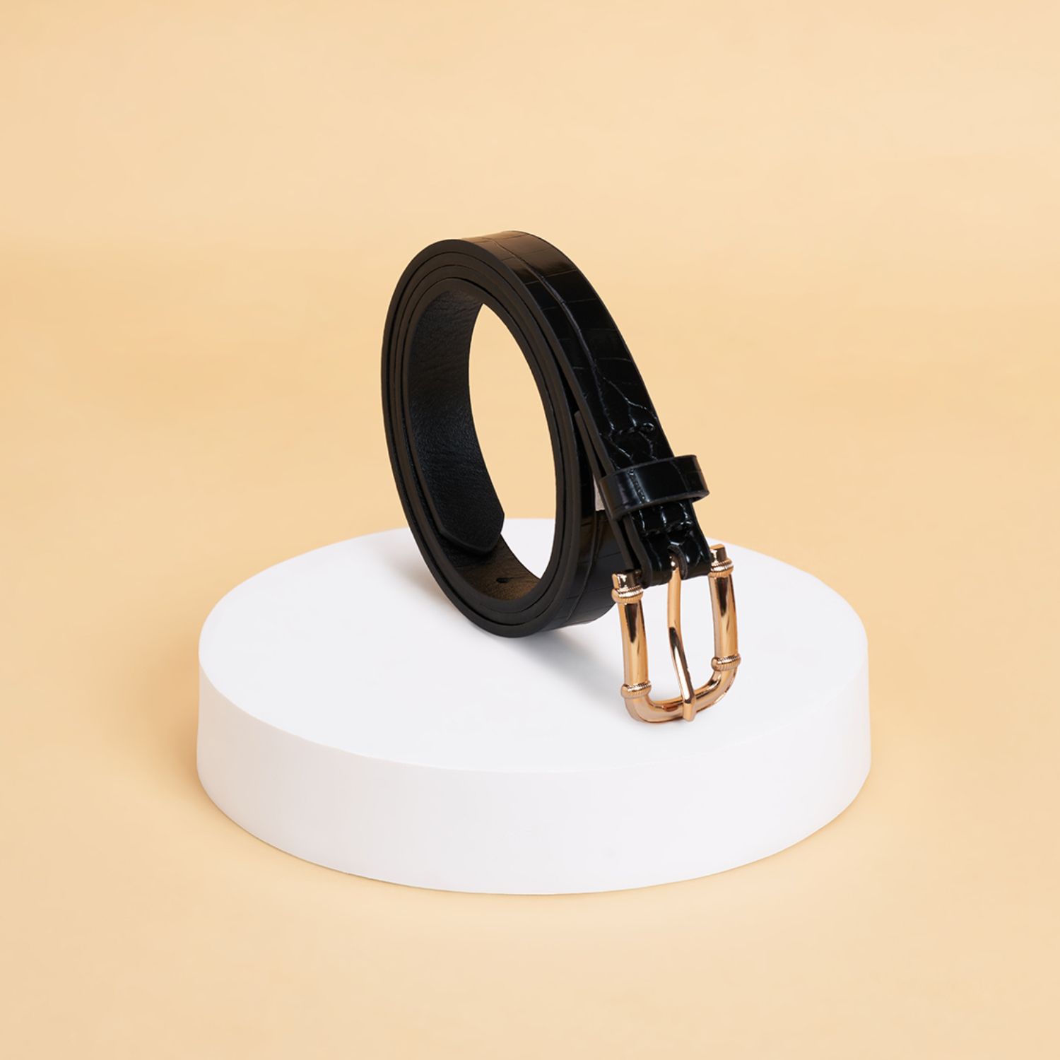 Women Casual Black Artificial Leather Belt-image-43