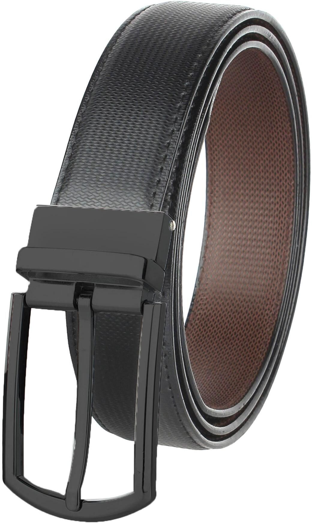 Men Formal, Casual Black Texas Leatherite Reversible Belt-image-2
