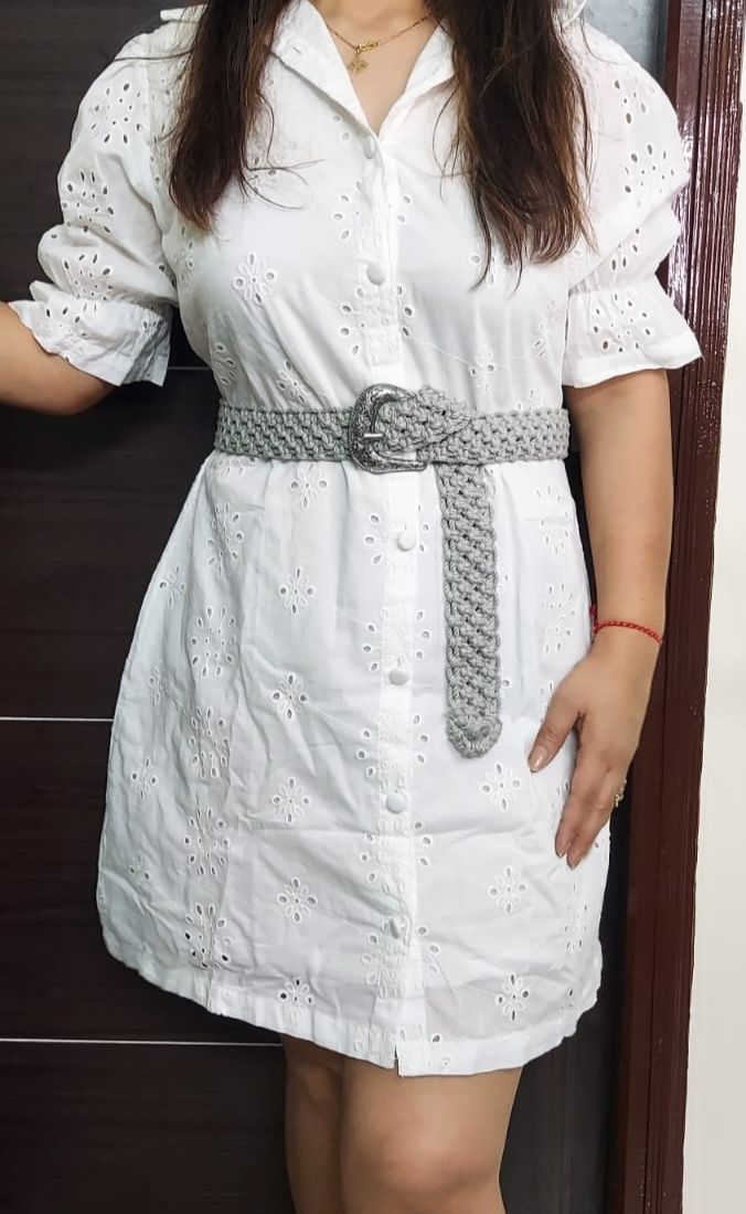 Women Grey Fabric Belt-image-3