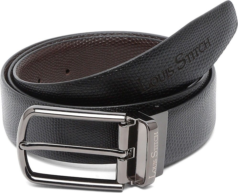 louis stitch Men Formal Black Genuine Leather Reversible Belt-picture-10