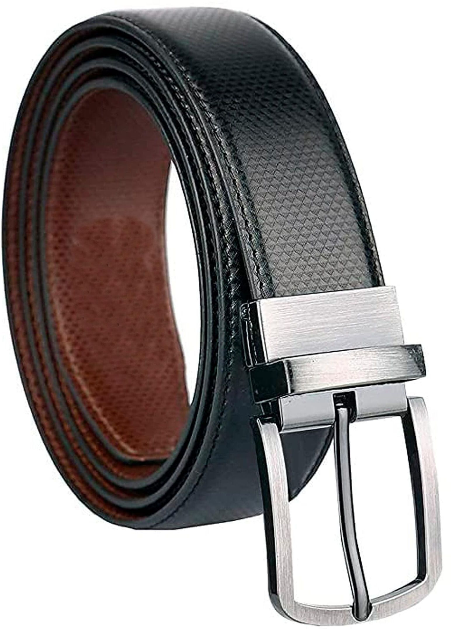 evoque Men Formal Black Texas Leatherite Reversible Belt-picture-15