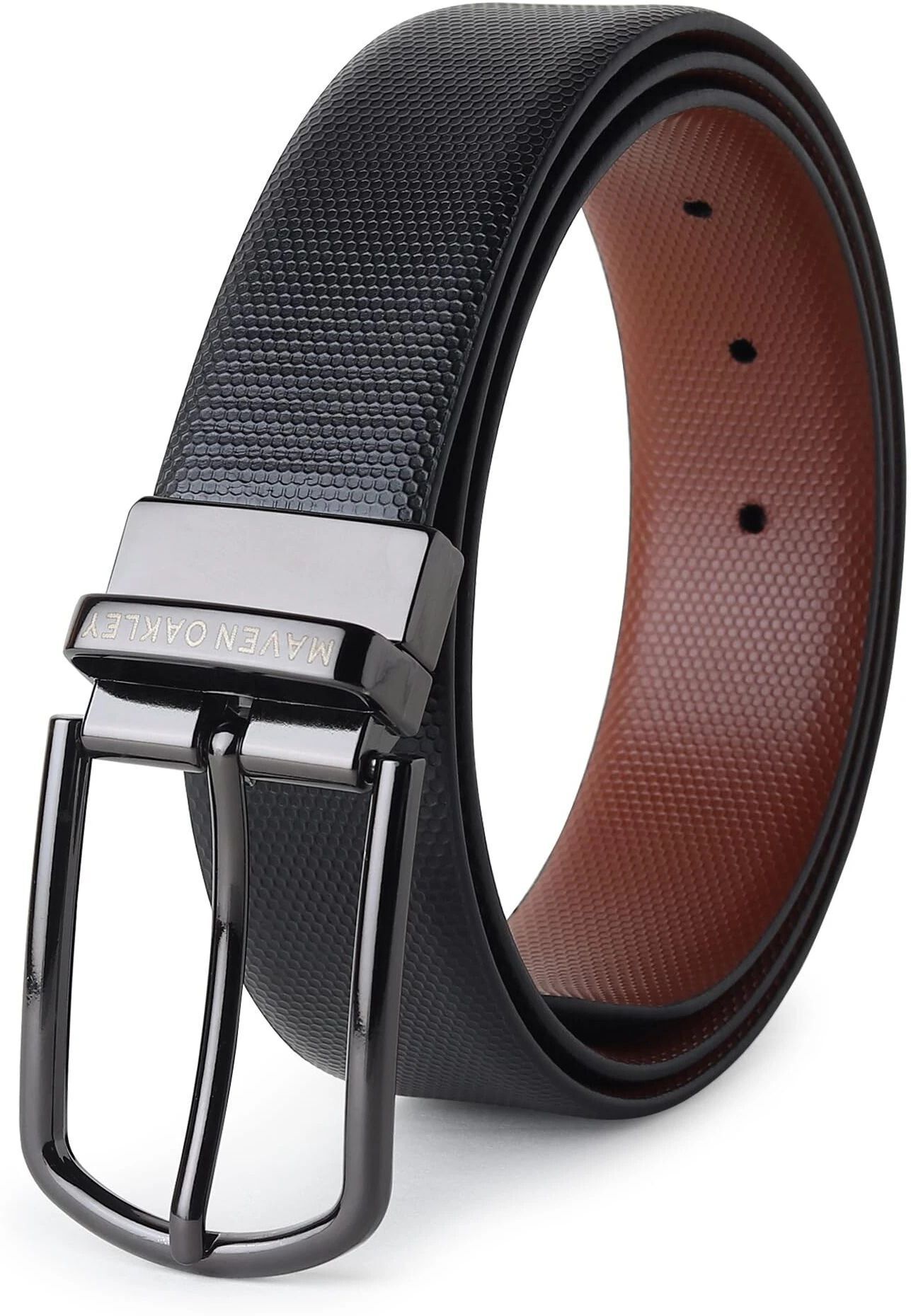 maven oakley Men Formal, Casual, Party Black Genuine Leather Reversible Belt-picture-19